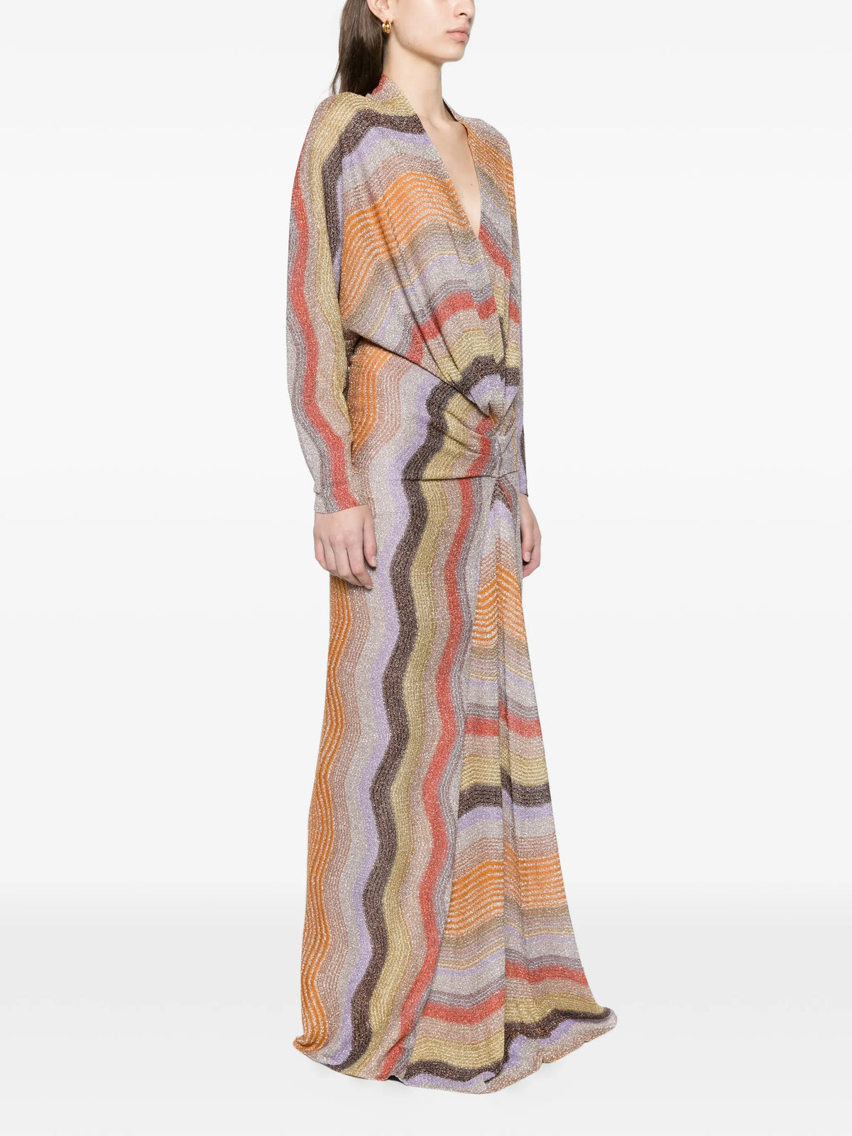 long dress with deep V-neckline