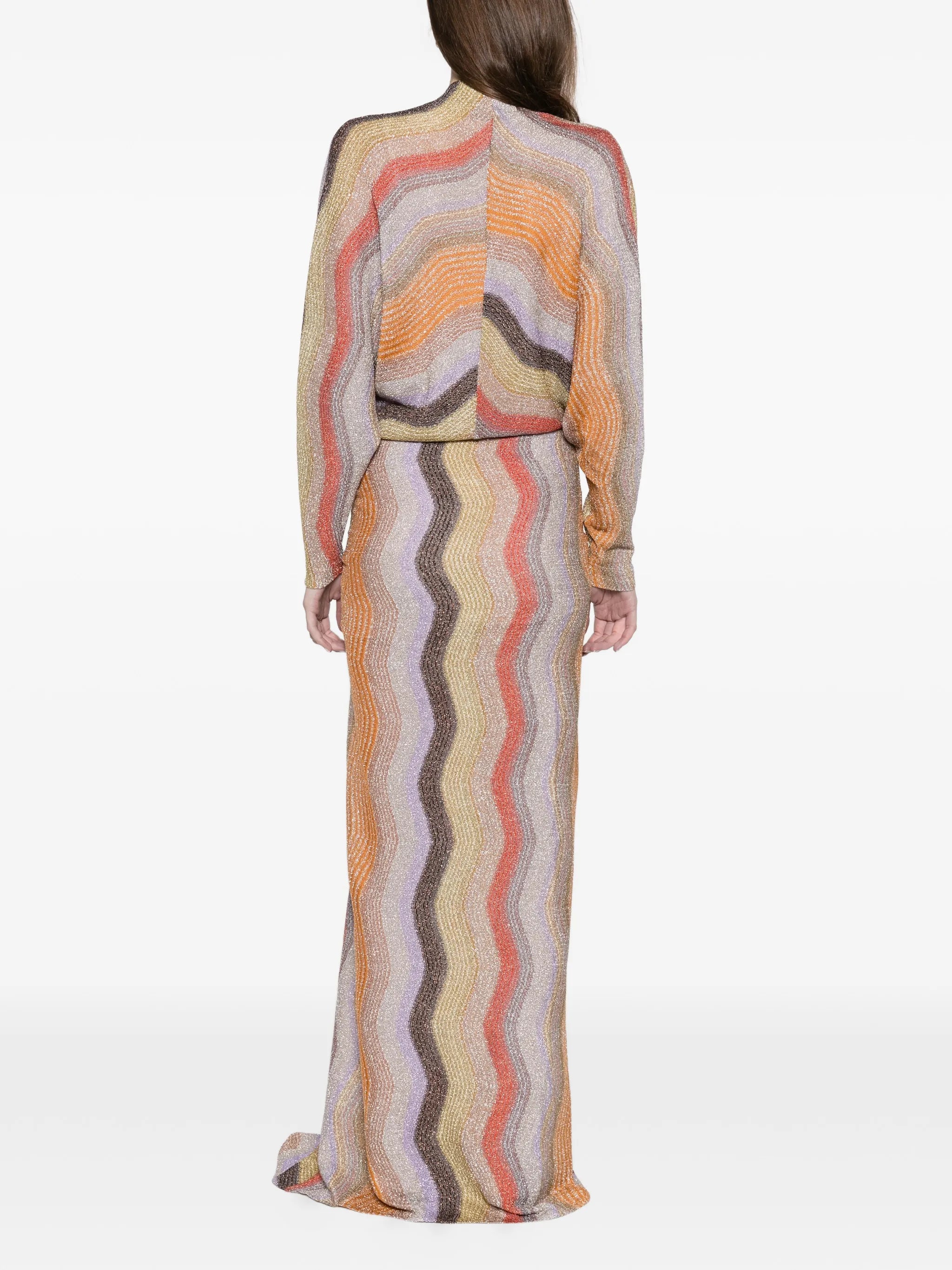 long dress with deep V-neckline