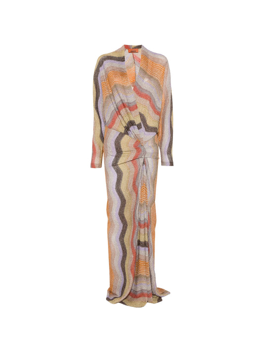 long dress with deep V-neckline