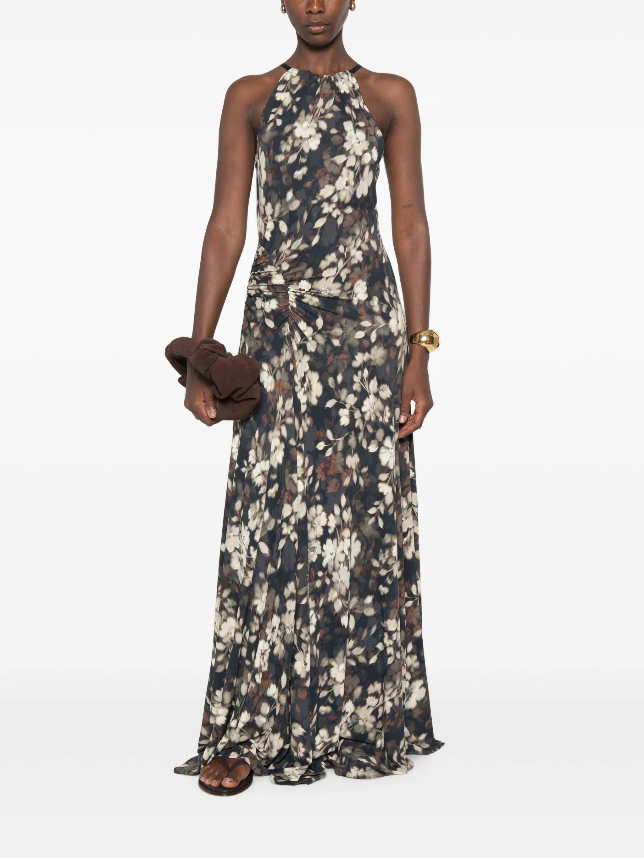 floral-print ruched maxi dress