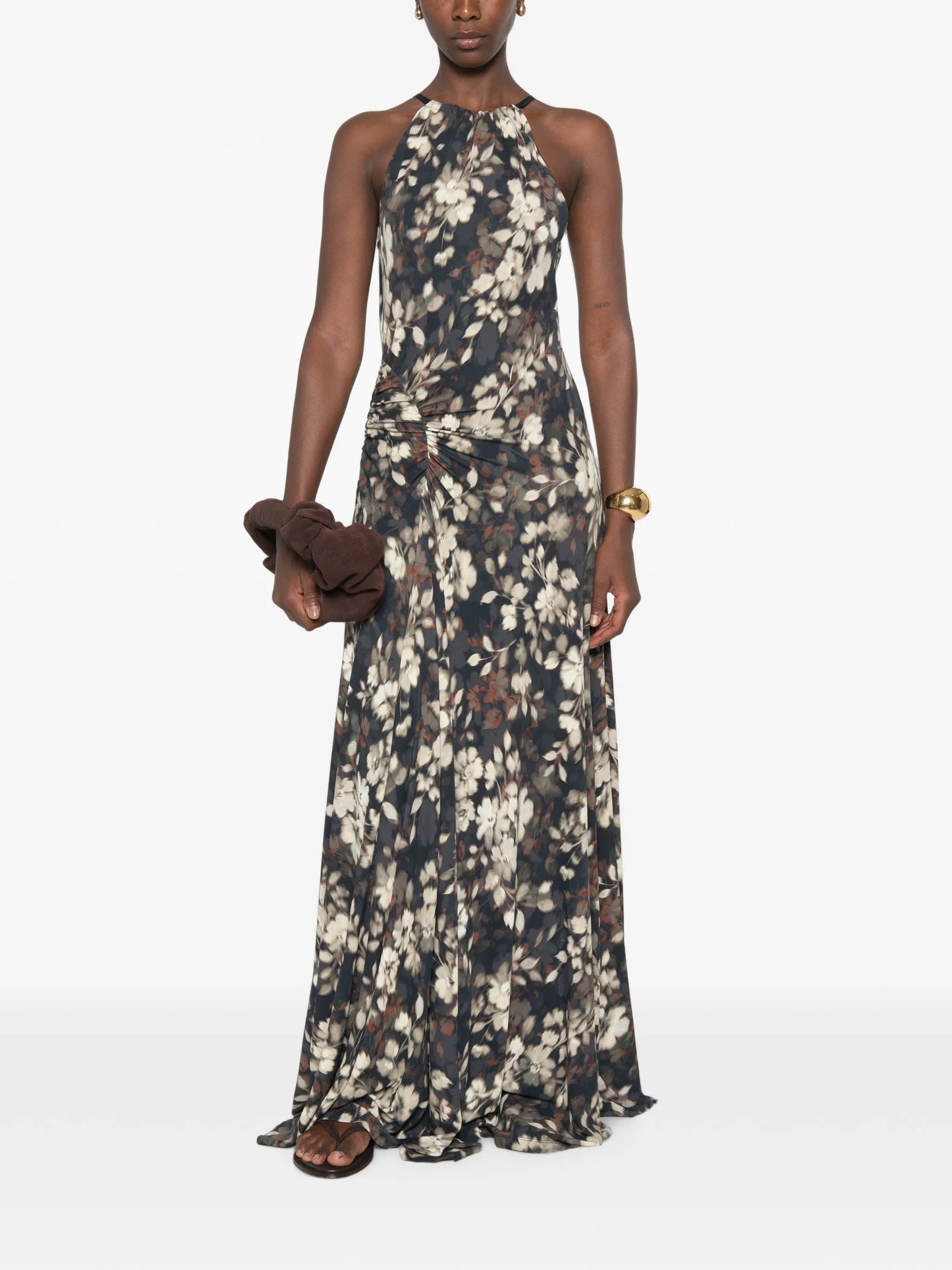 floral-print ruched maxi dress