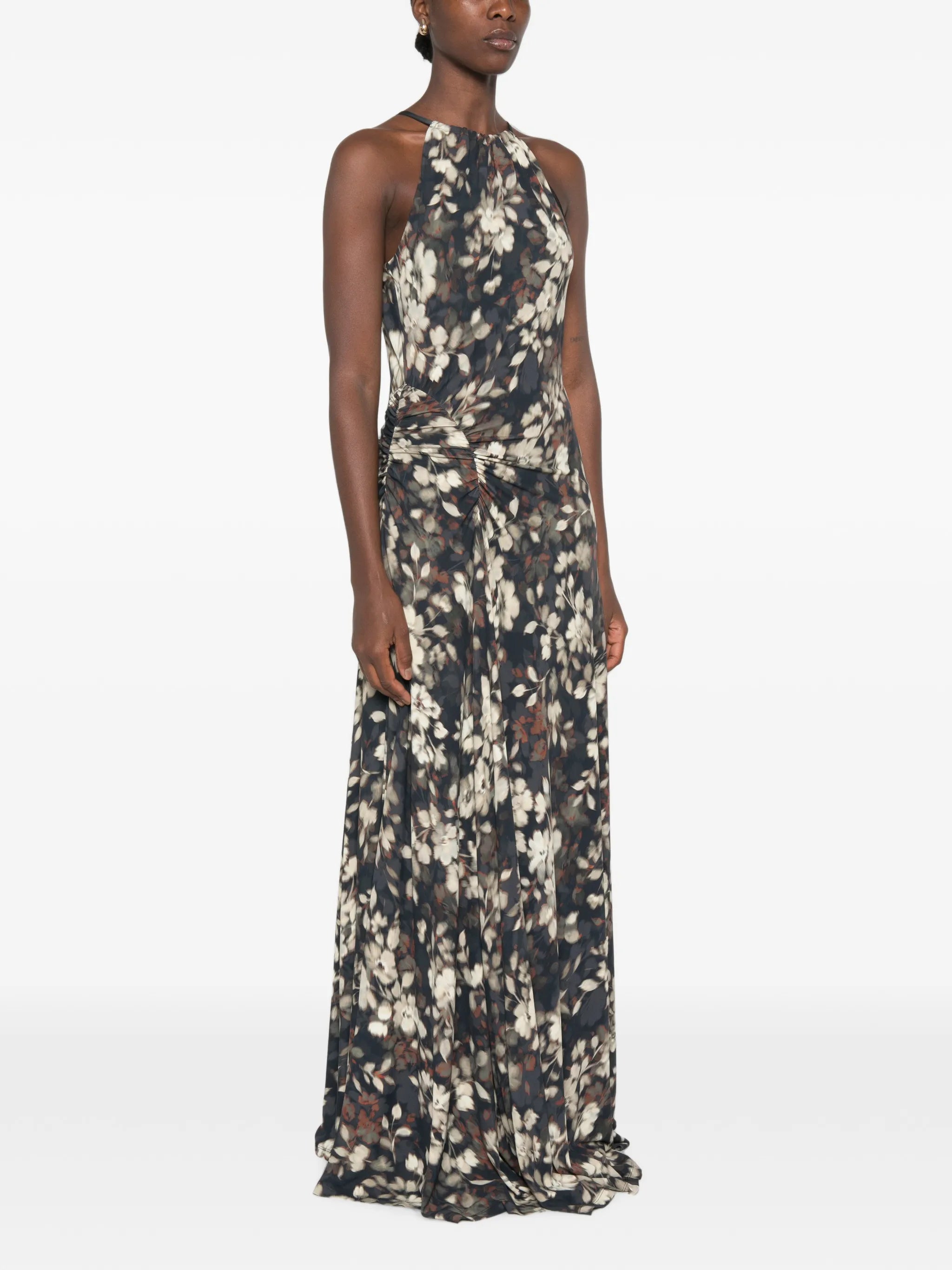 floral-print ruched maxi dress