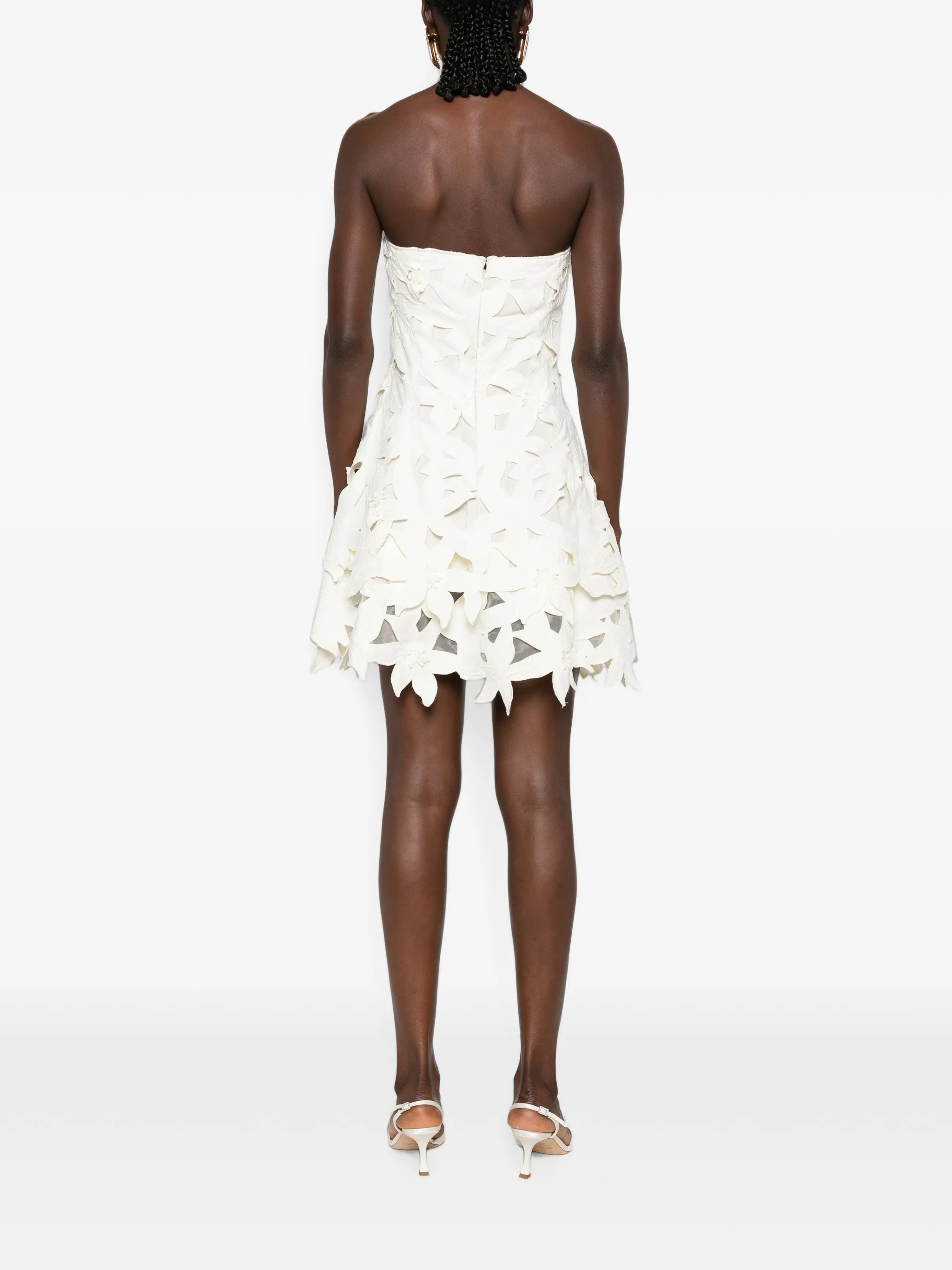 floral-appliqué mini dress