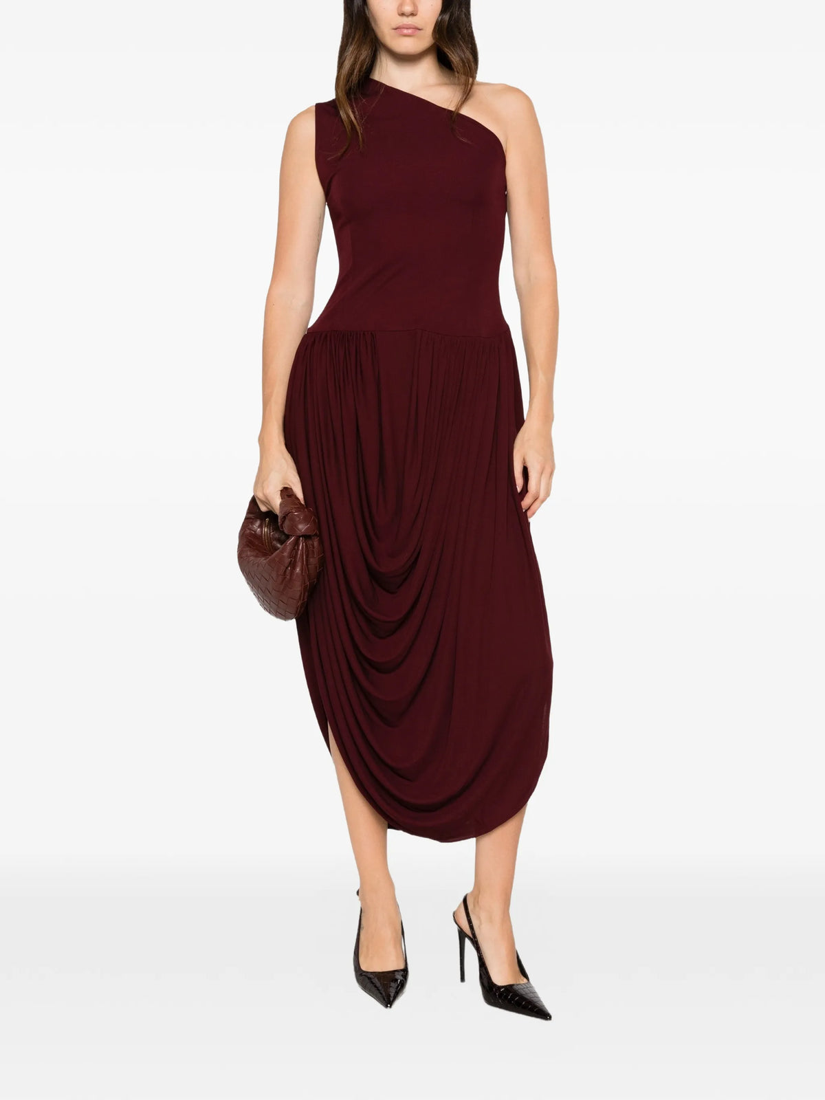asymmetri-neck midi dress