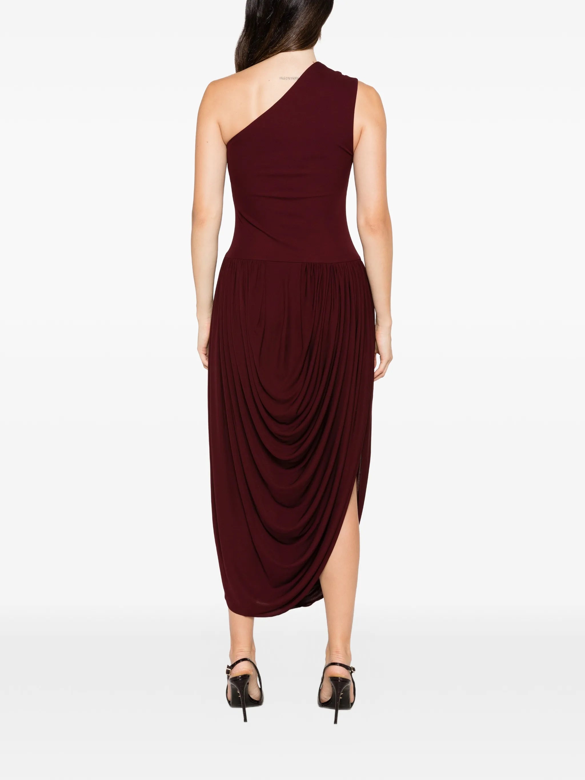asymmetri-neck midi dress