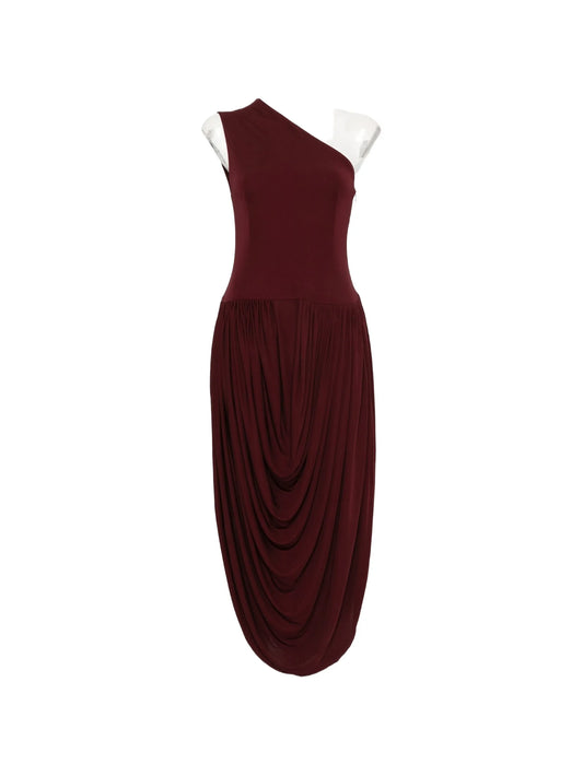 asymmetri-neck midi dress