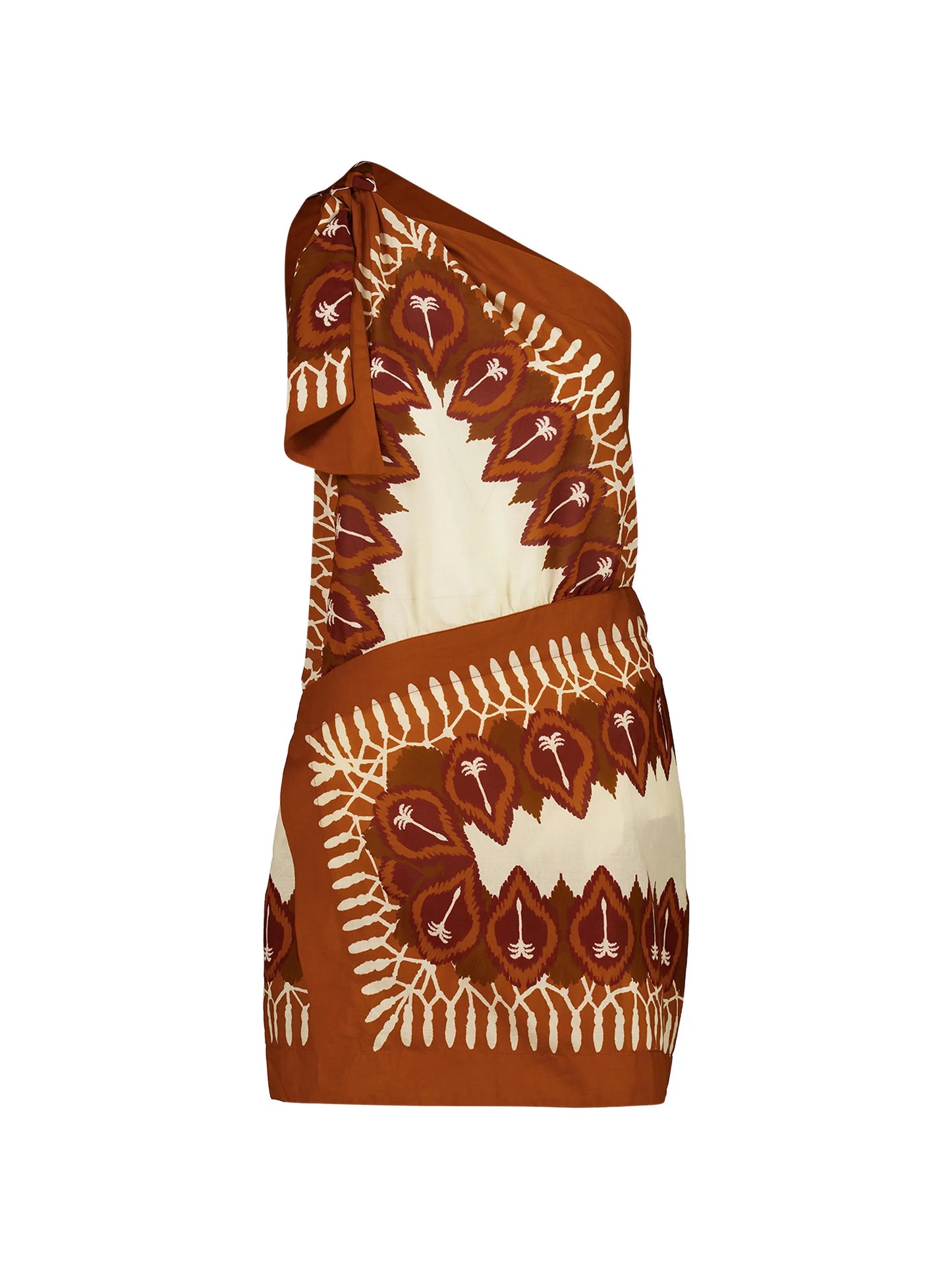 one-shoulder printed mini dress