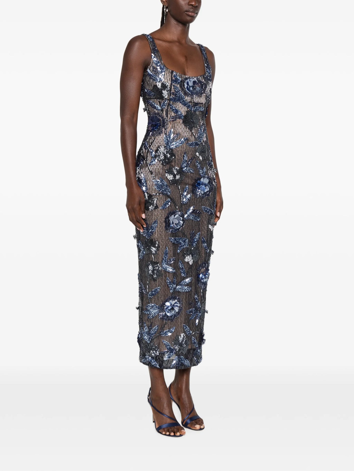 Pierre embellished floral-appliqué midi dress