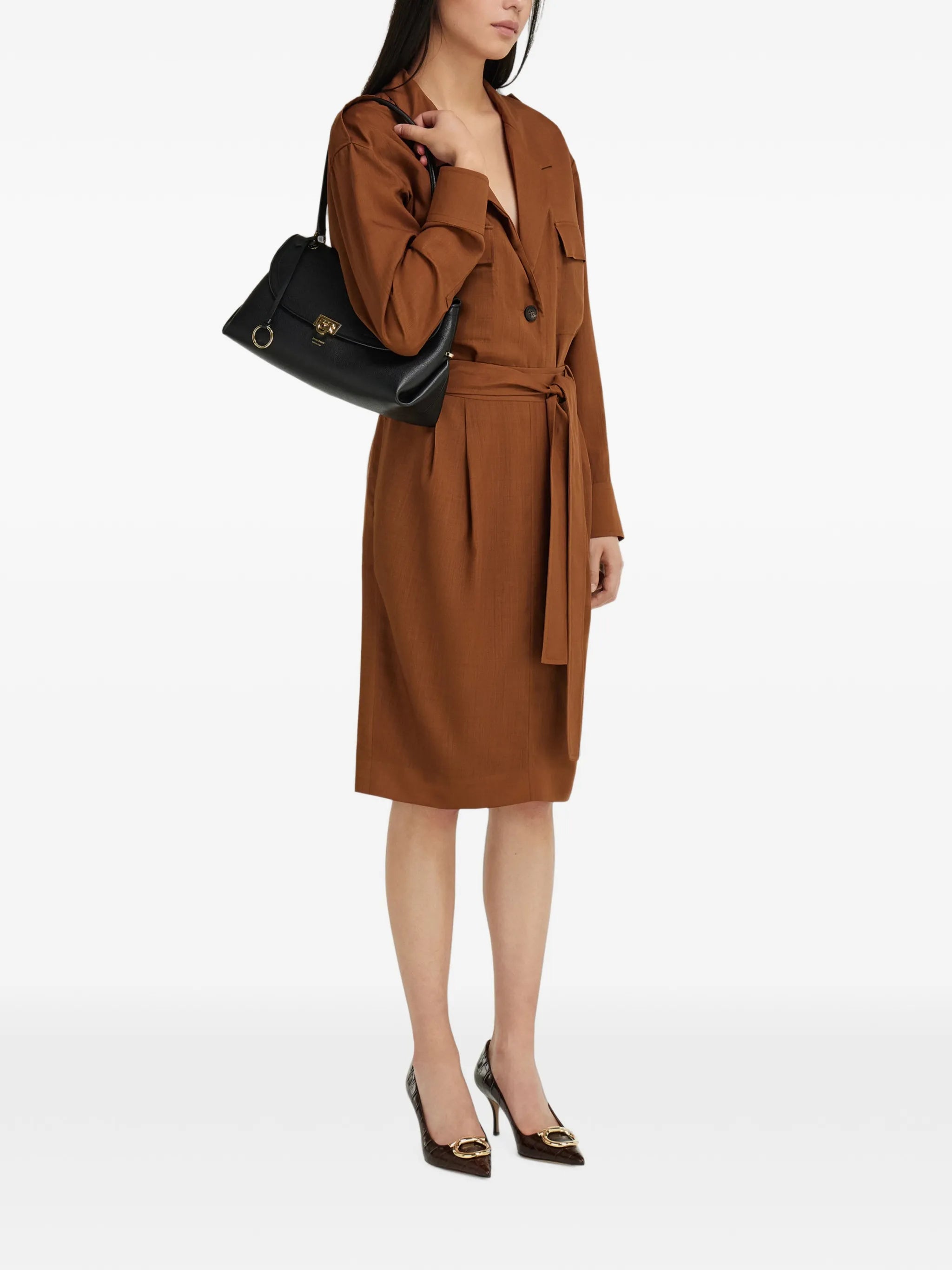 Gancini pebbled-leather shoulder bag