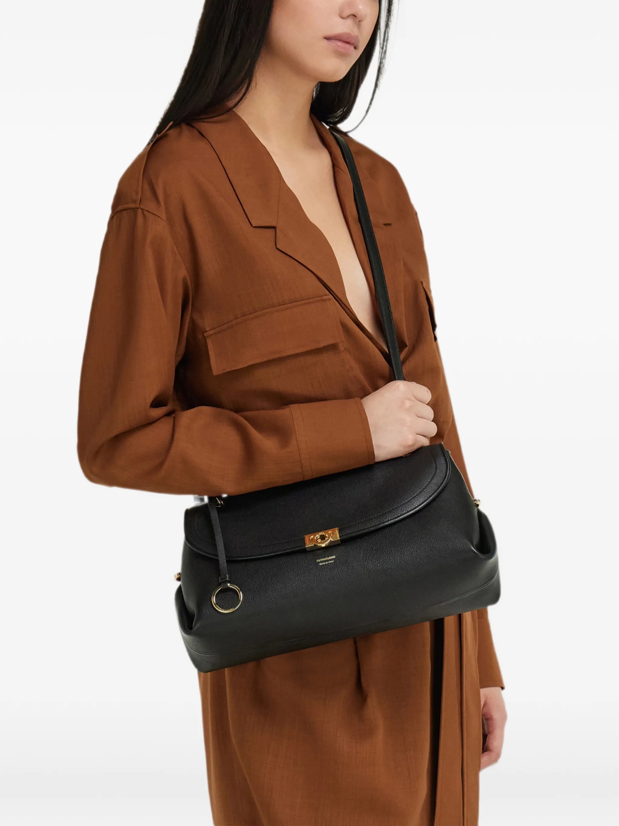 Gancini pebbled-leather shoulder bag
