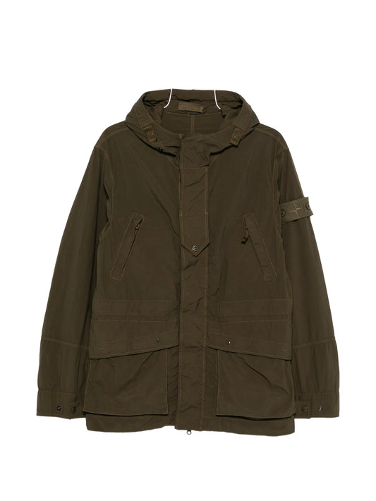 hooded logo-patch jacket