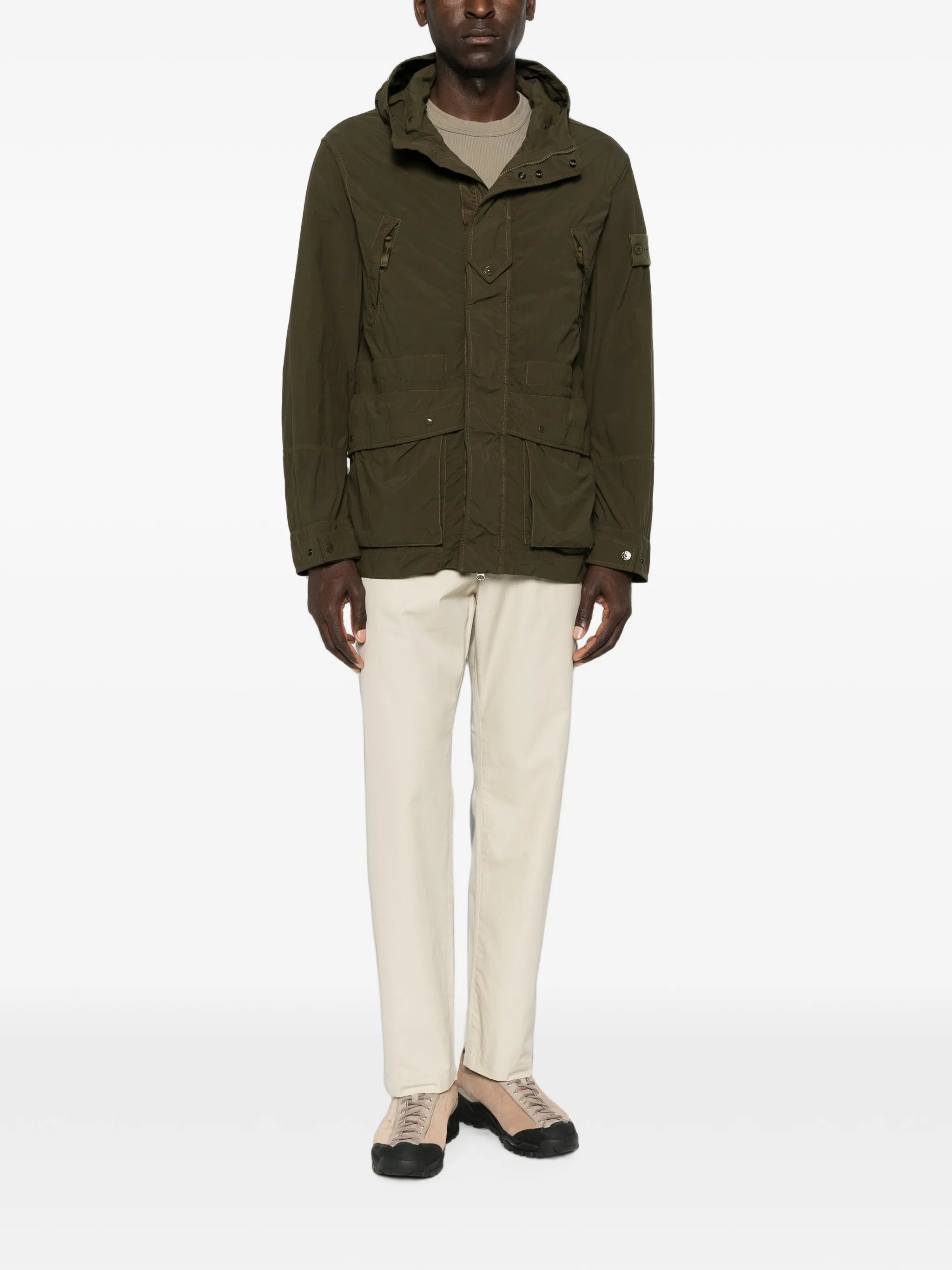 hooded logo-patch jacket
