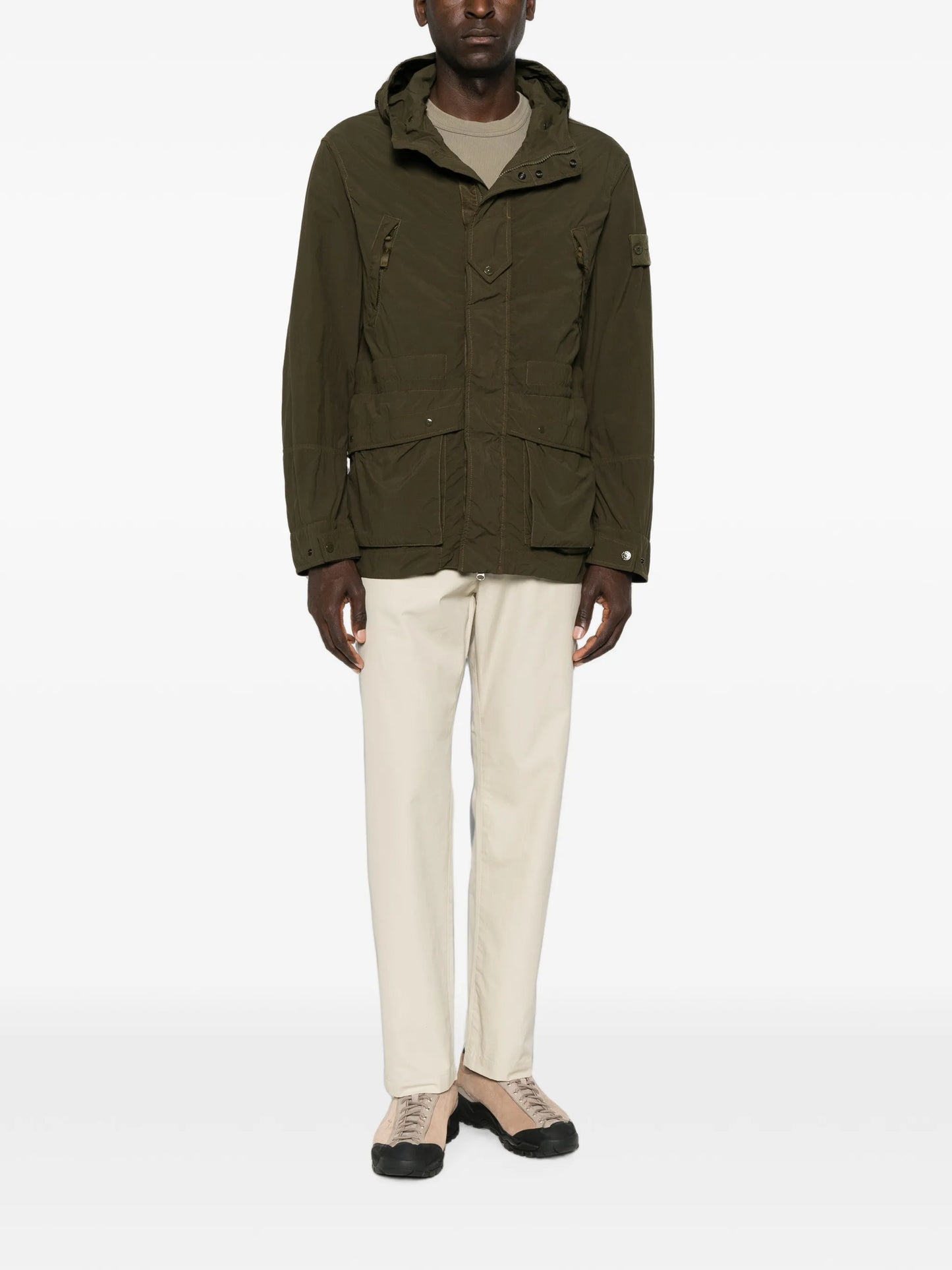 hooded logo-patch jacket