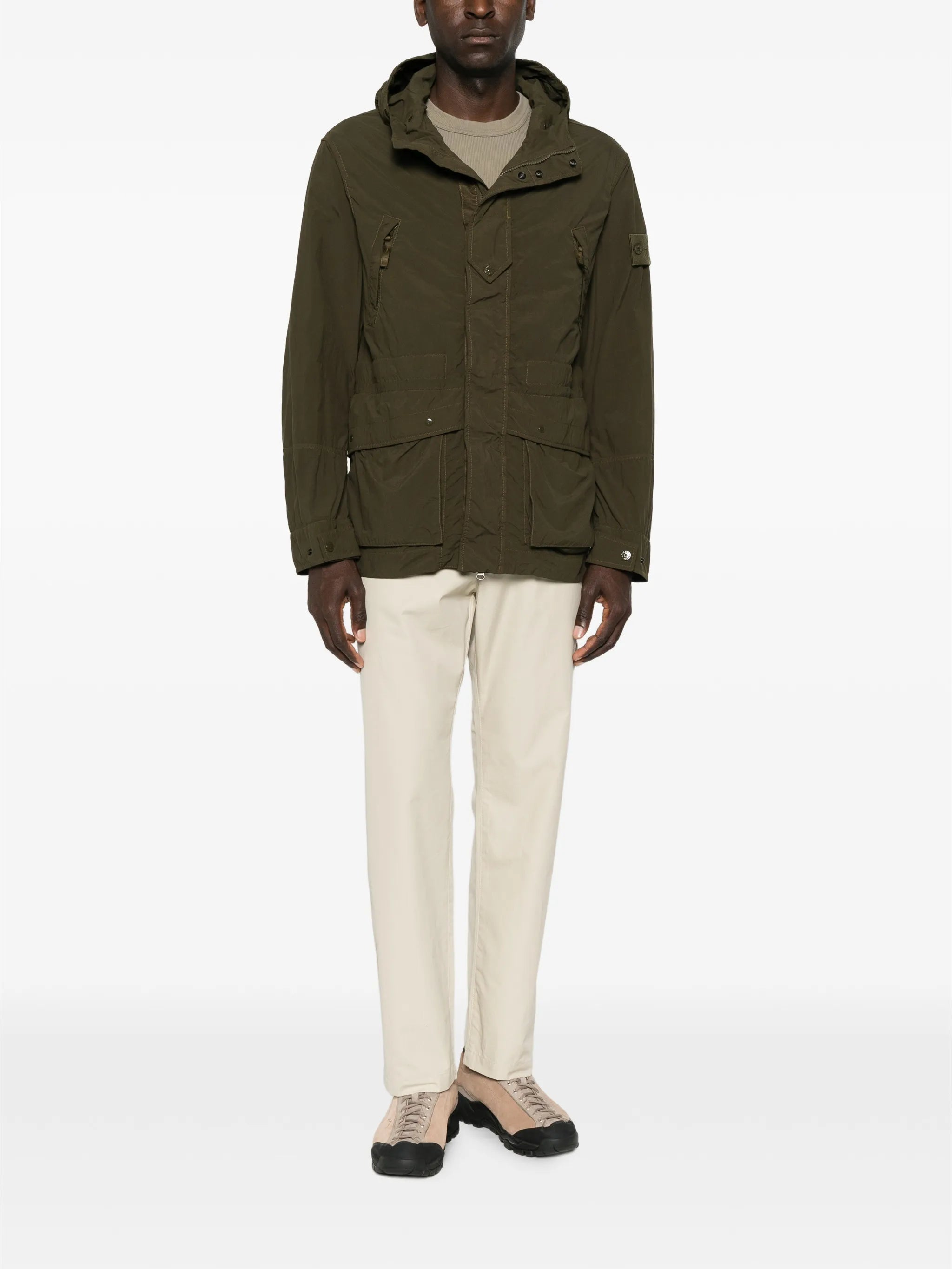hooded logo-patch jacket