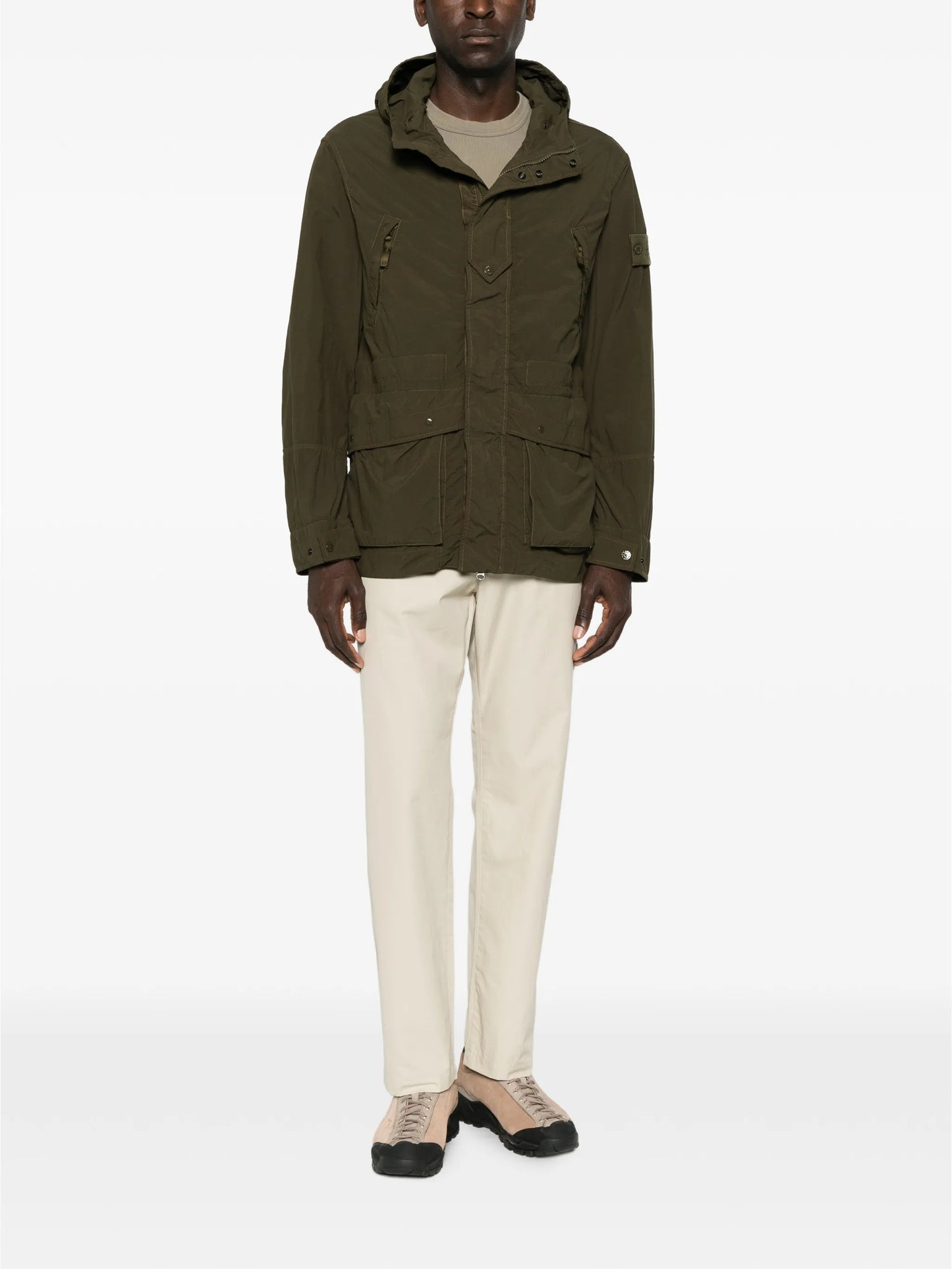 hooded logo-patch jacket