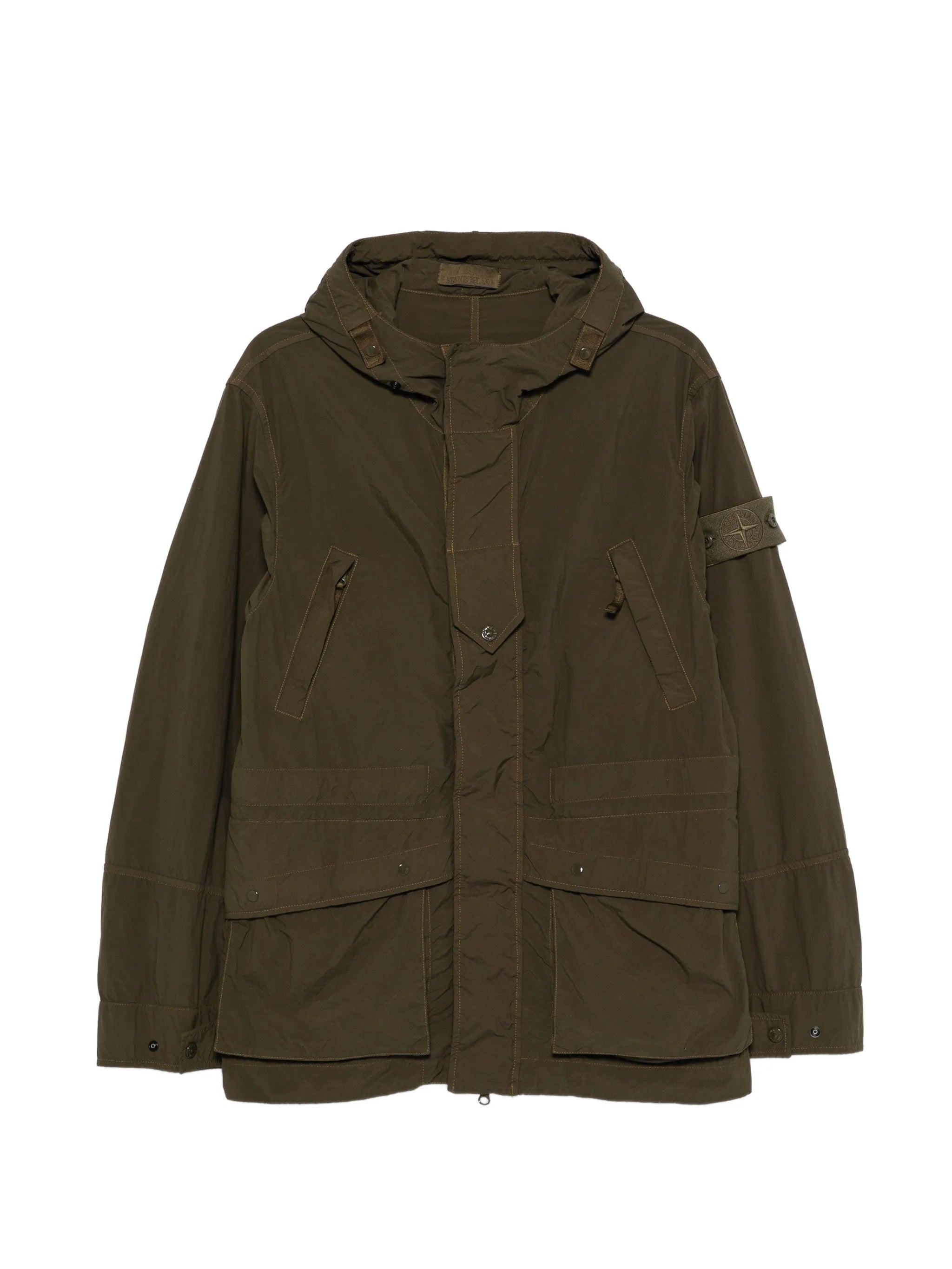 hooded logo-patch jacket