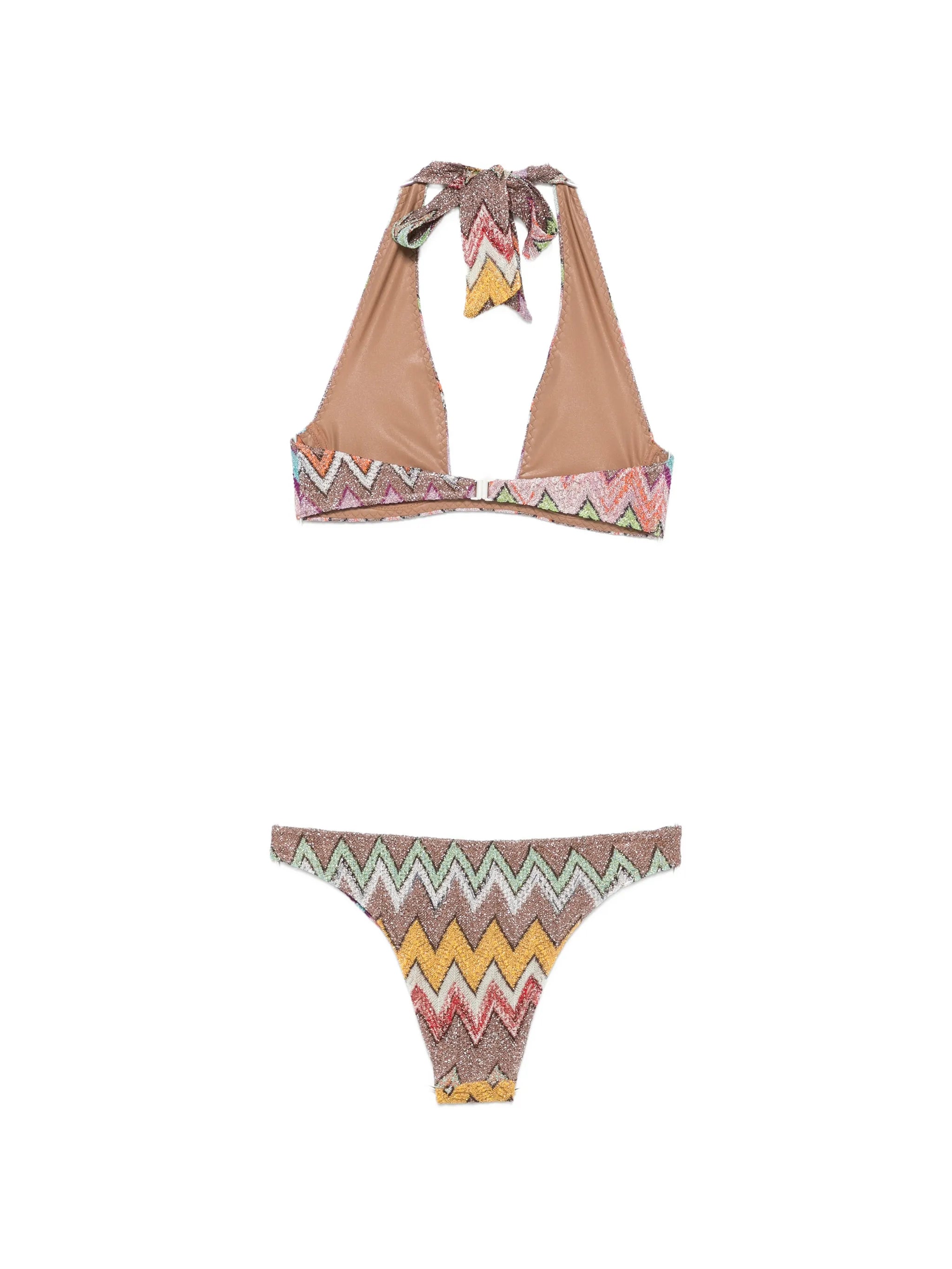 chevron-knit lamé bikini