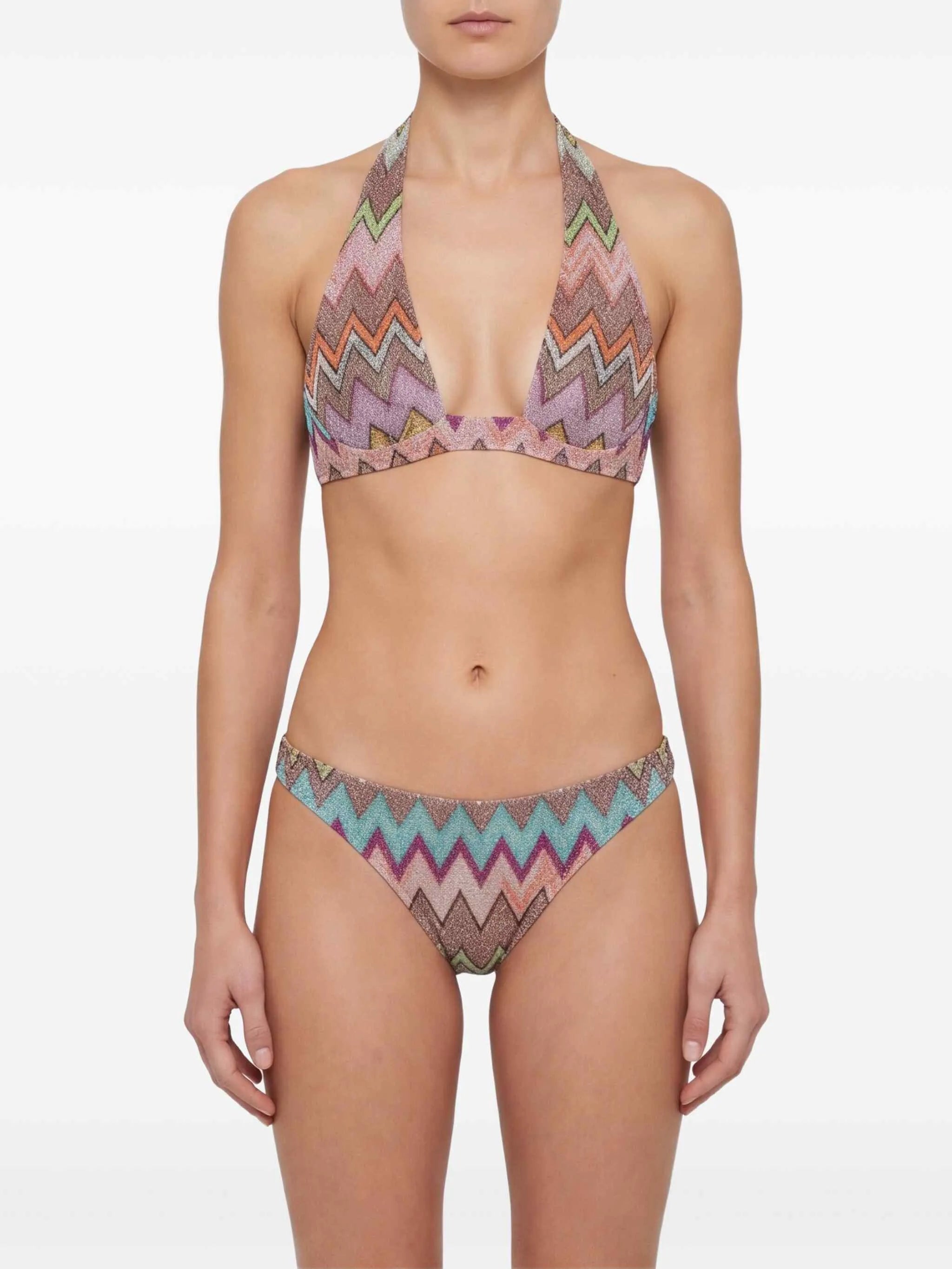 chevron-knit lamé bikini