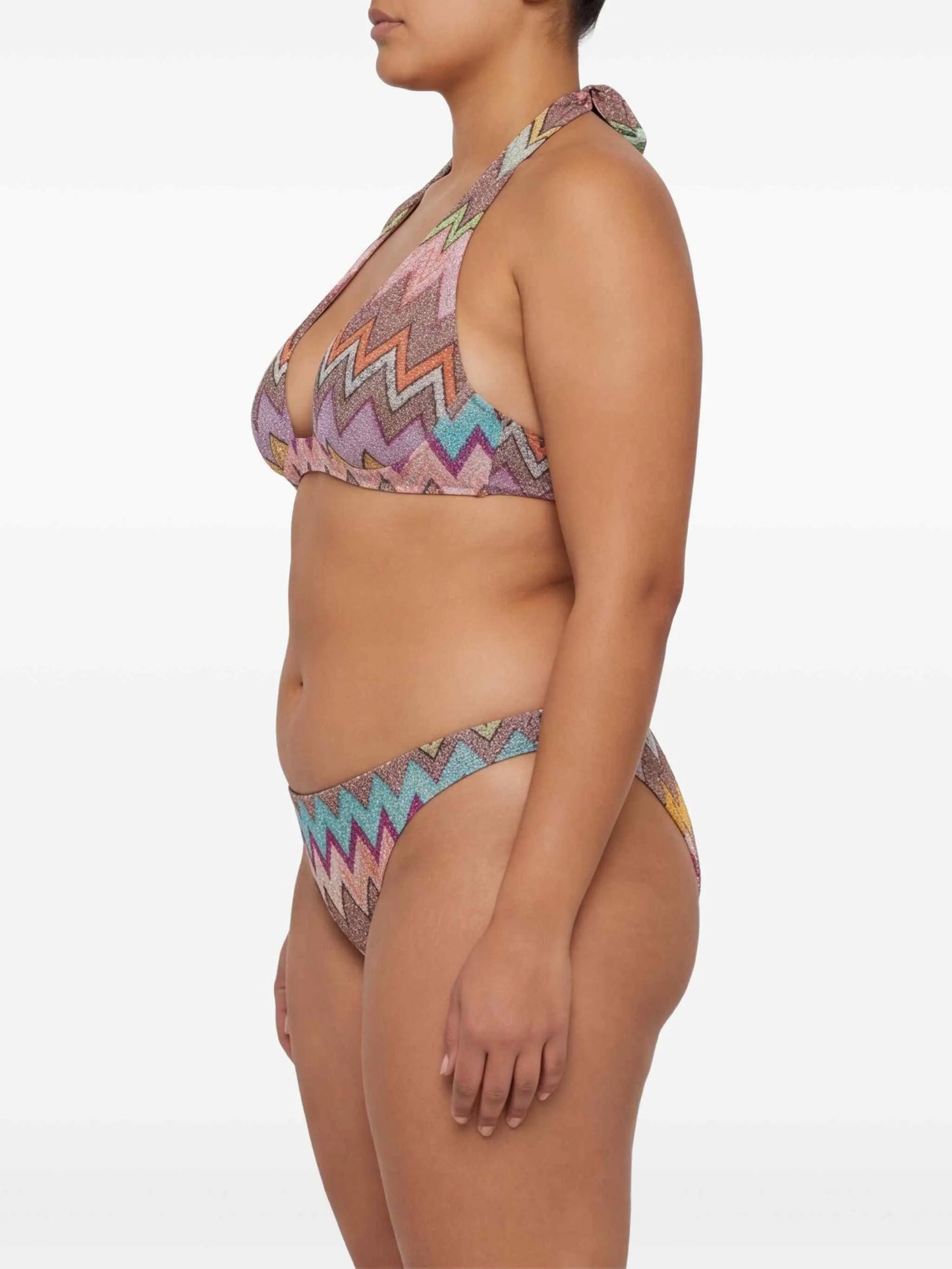 chevron-knit lamé bikini