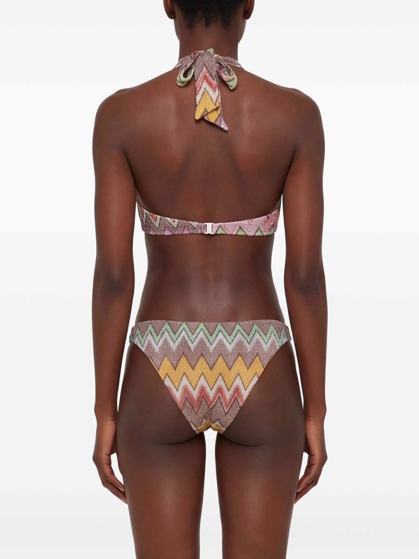 chevron-knit lamé bikini
