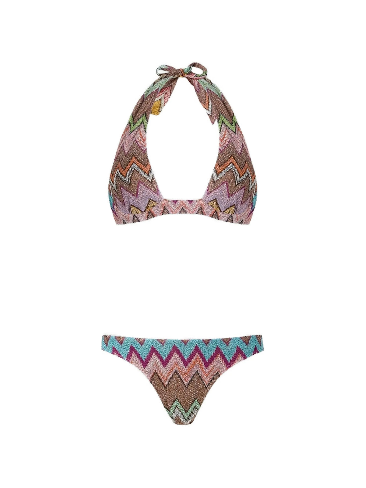 underwire bikini in lamé viscose with macro zigzag pattern