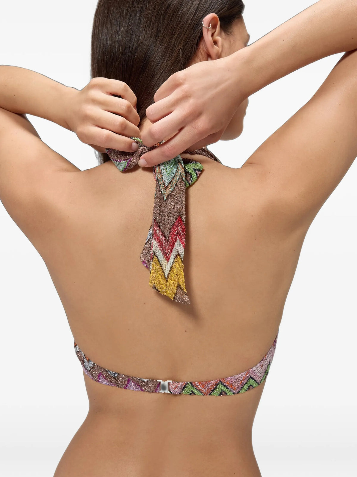 underwire bikini in lamé viscose with macro zigzag pattern