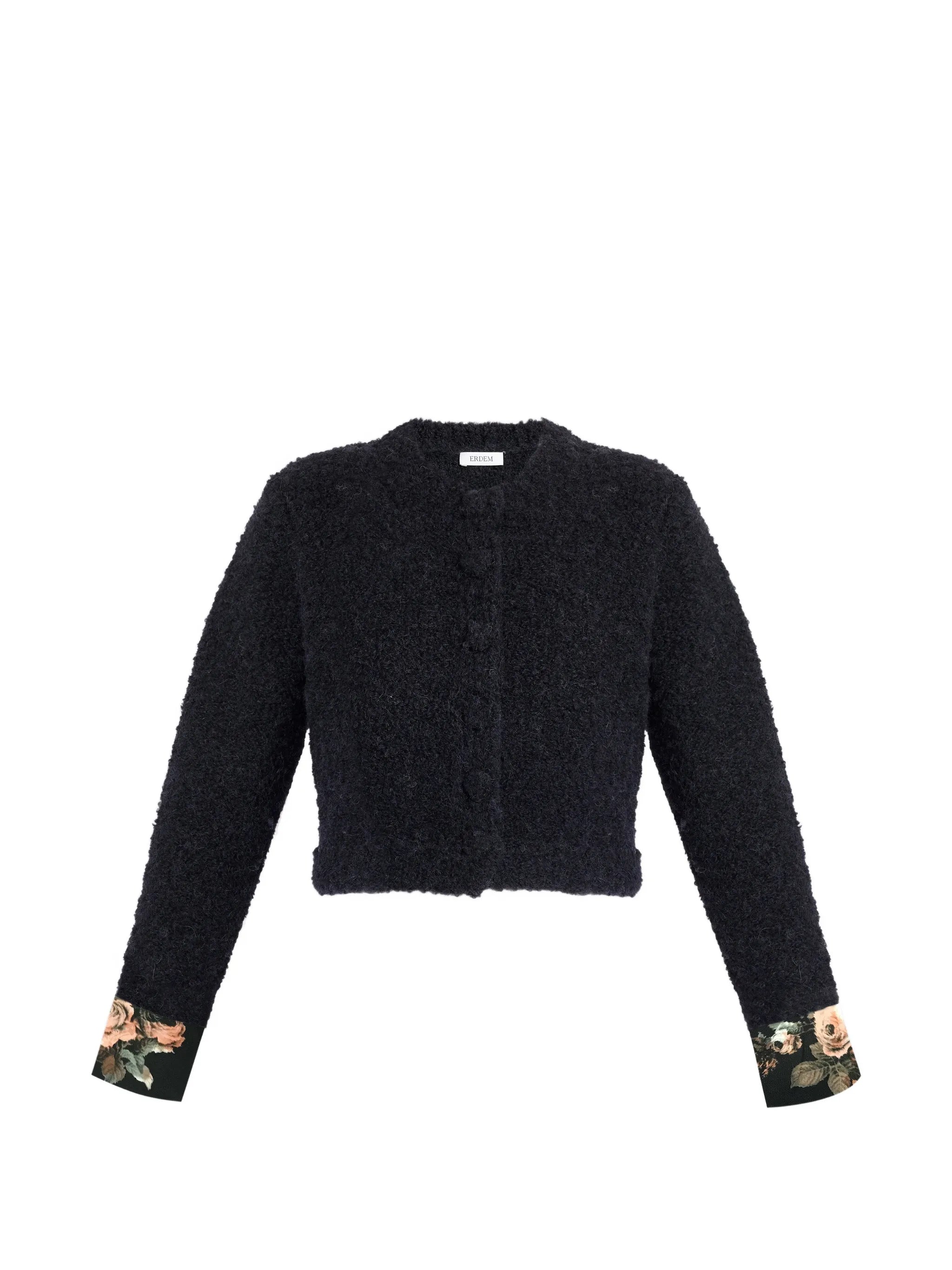 bouclé floral-cuff cardigan