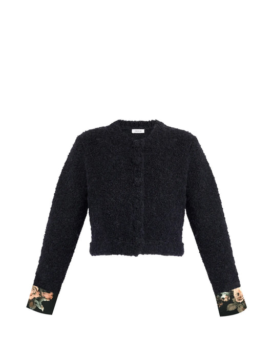 bouclé floral-cuff cardigan