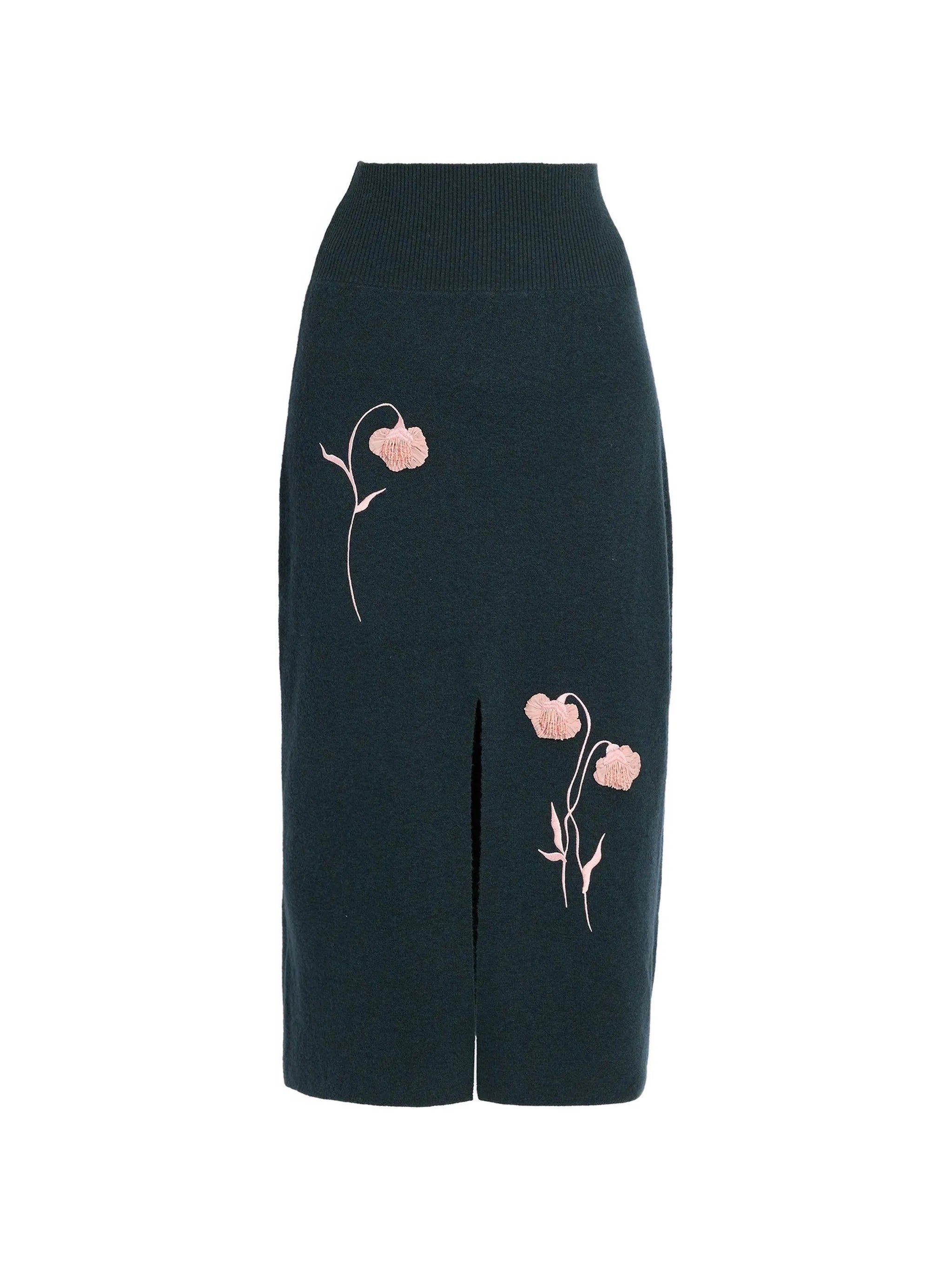 flower-embroidered skirt