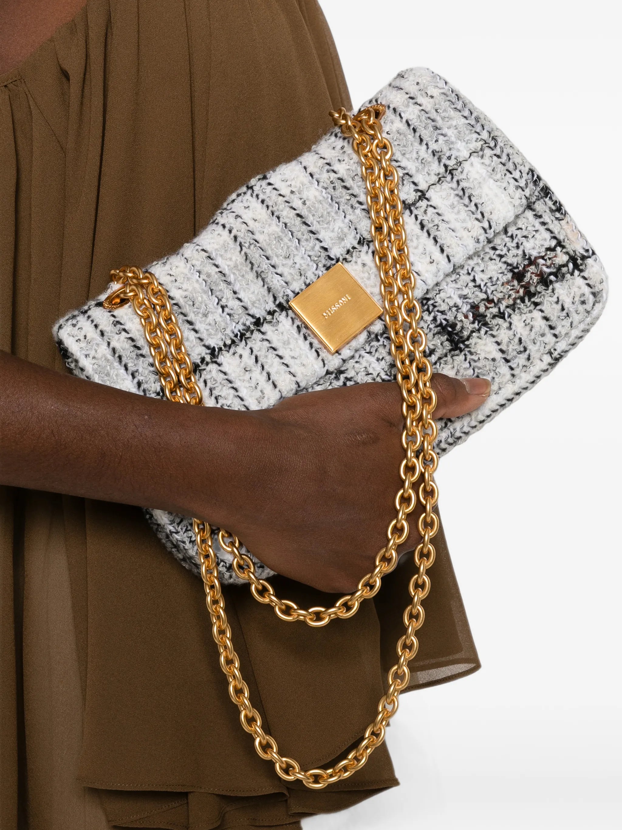 Caperdoni check knitted shoulder bag