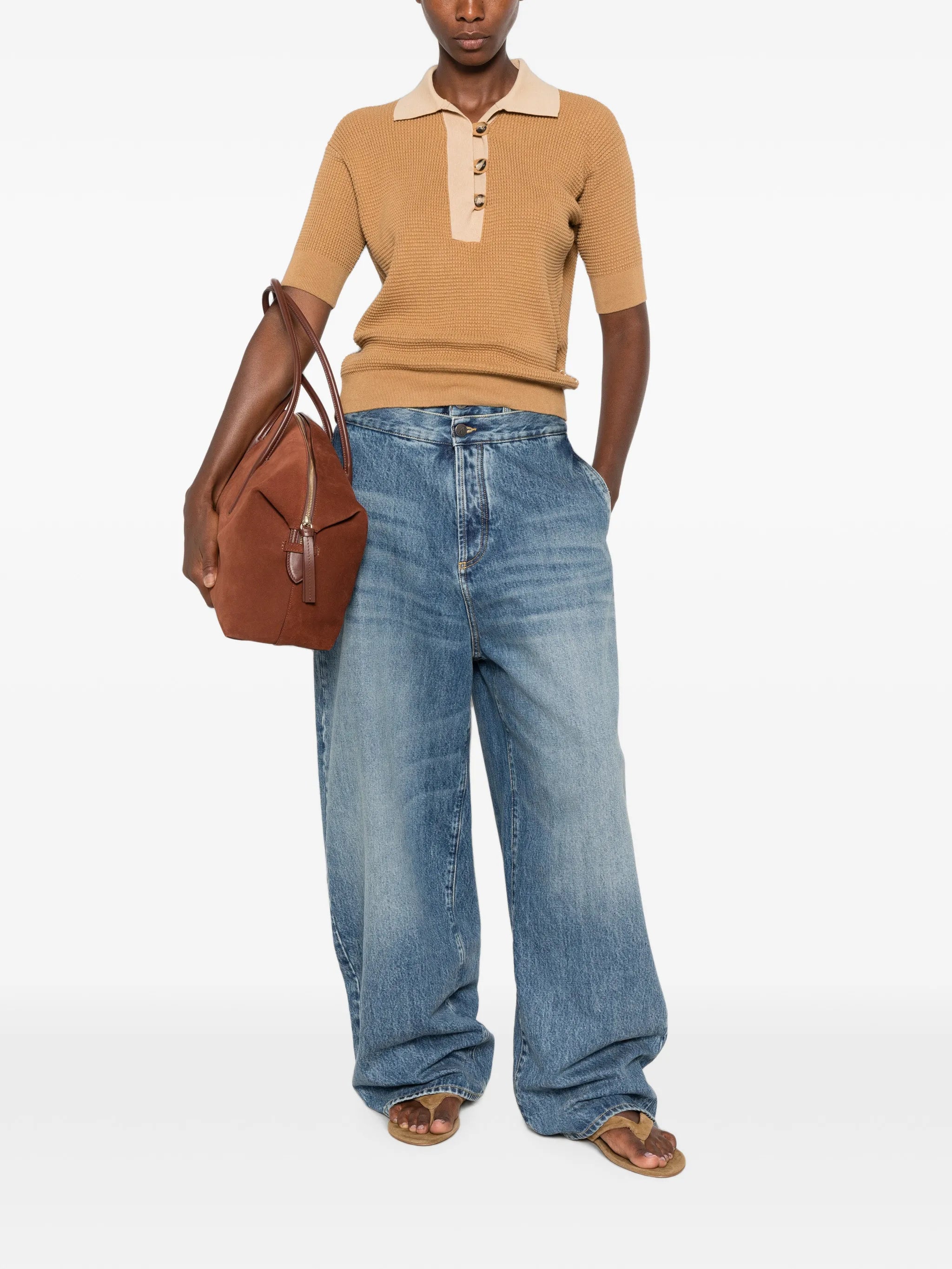 contrast-collar short-sleeve polo top