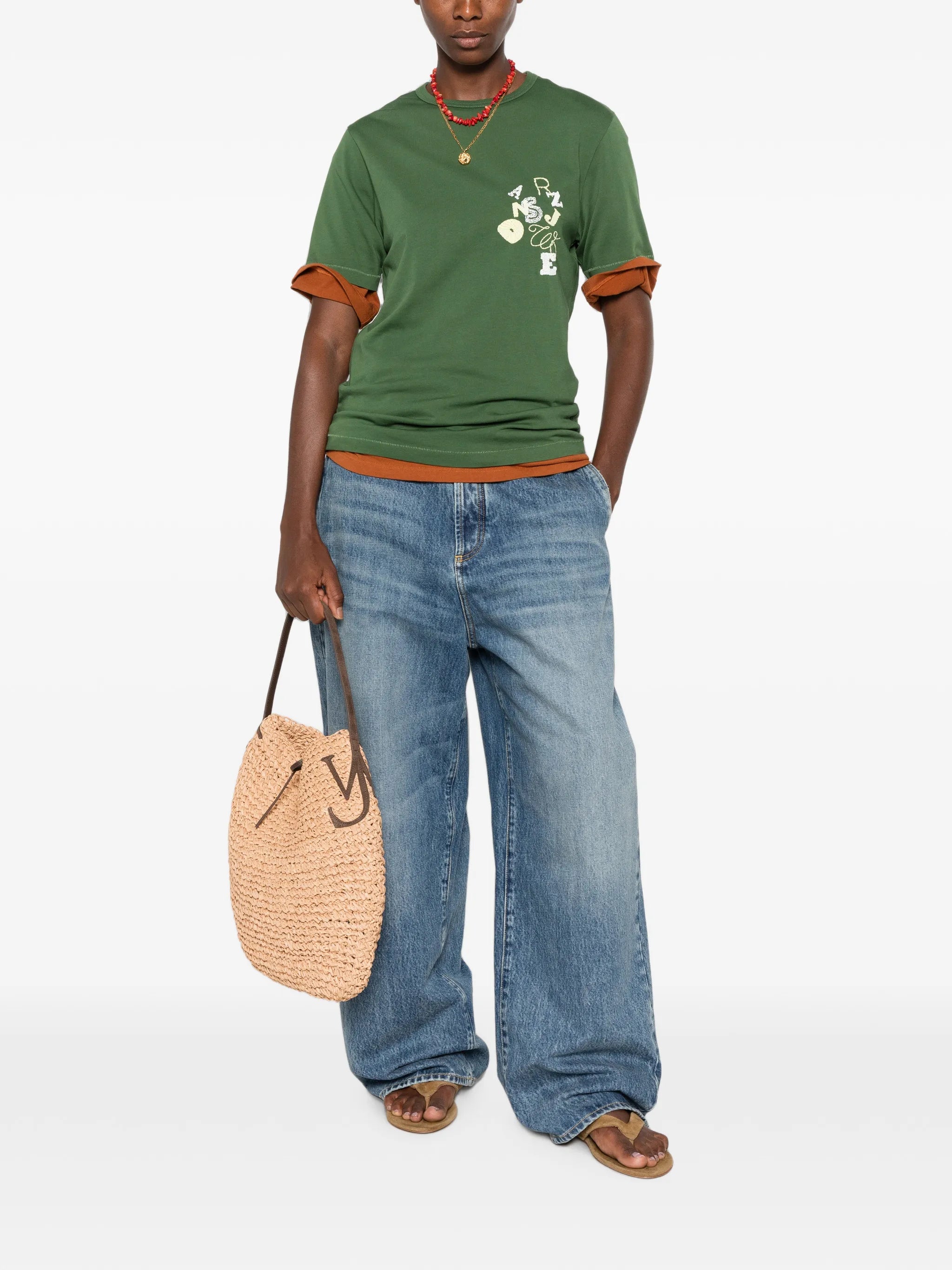 embroidered scattered-letter T-shirt