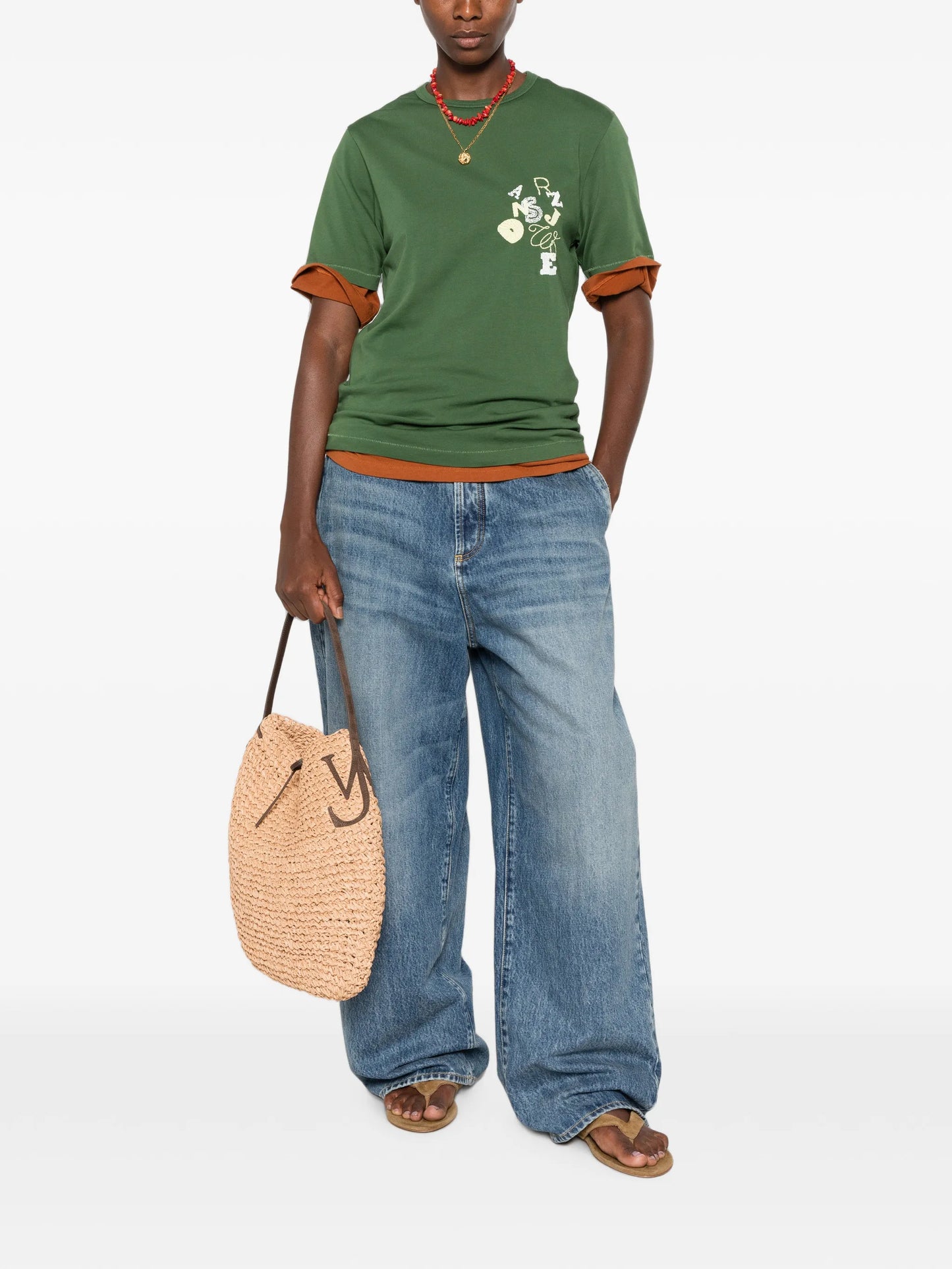 embroidered scattered-letter T-shirt