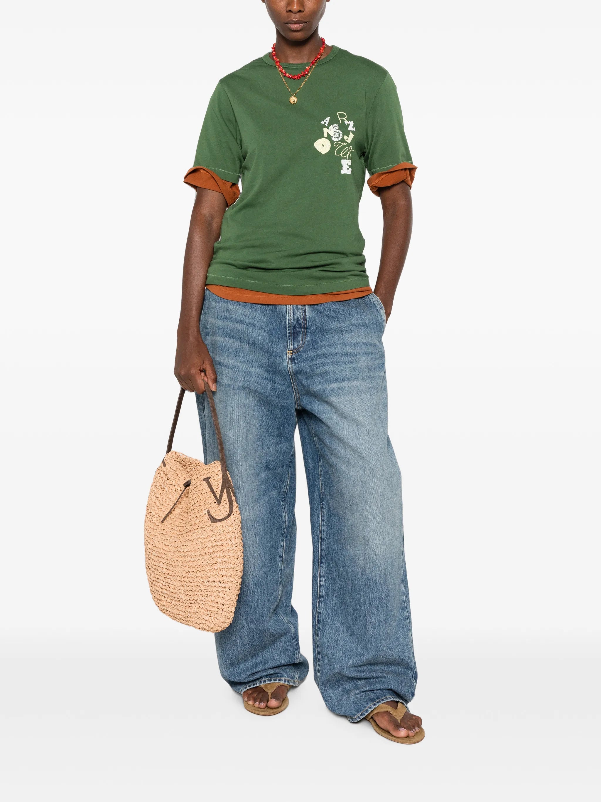 embroidered scattered-letter T-shirt