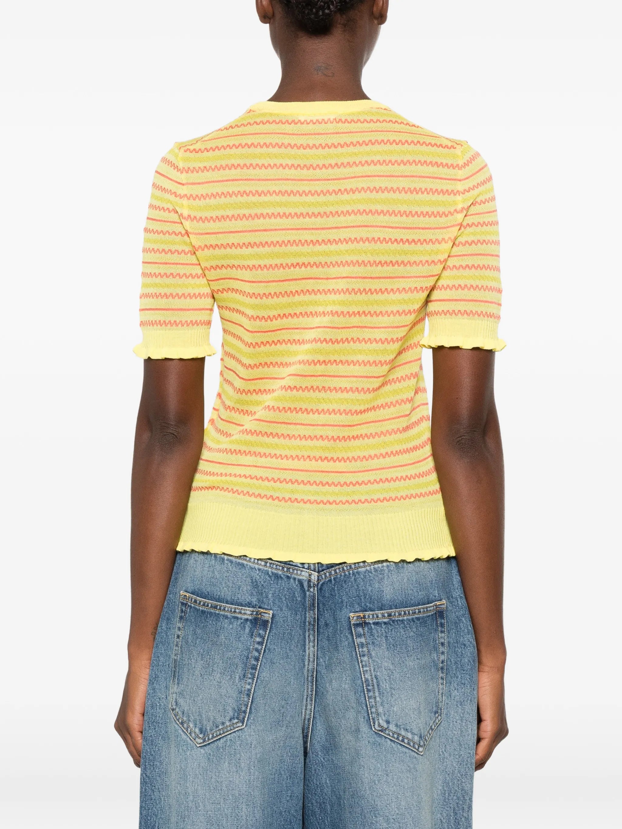 striped ruffle-trim top