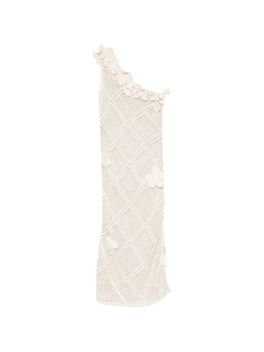 floral-crochet one-shoulder midi dress
