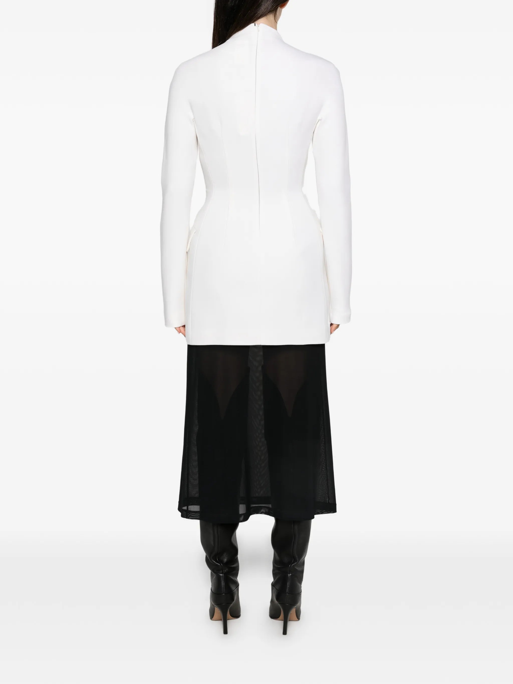 high-neck flap-pocket dress