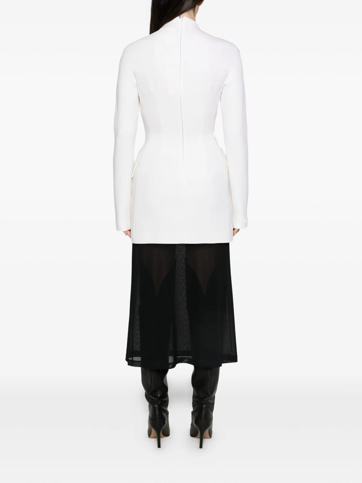 high-neck flap-pocket dress