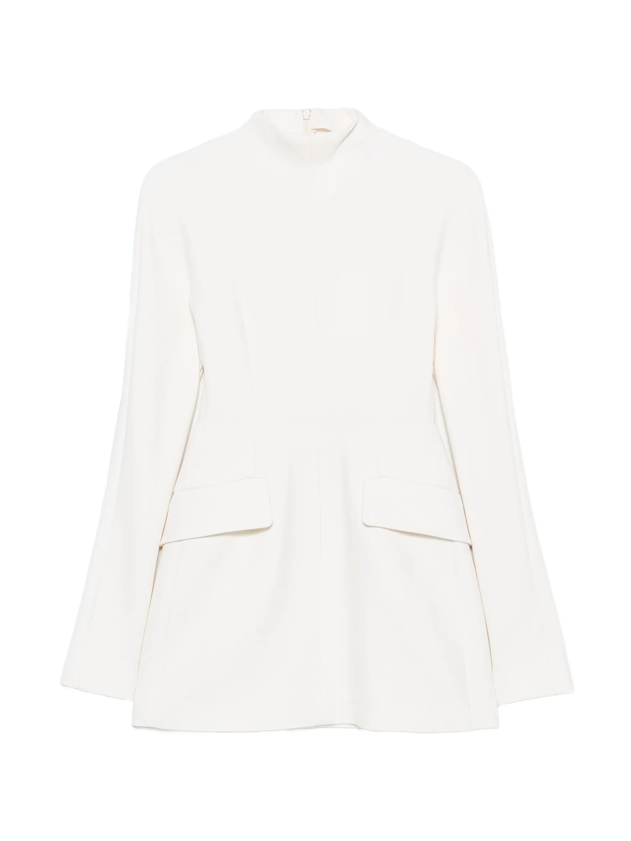 high-neck flap-pocket dress