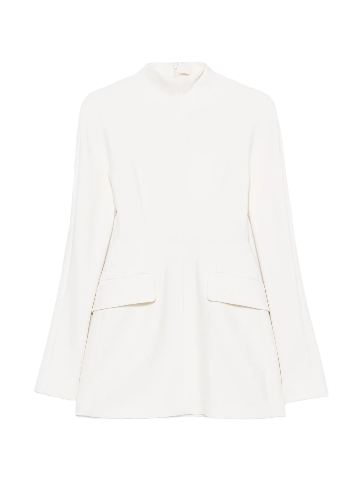 high-neck flap-pocket dress