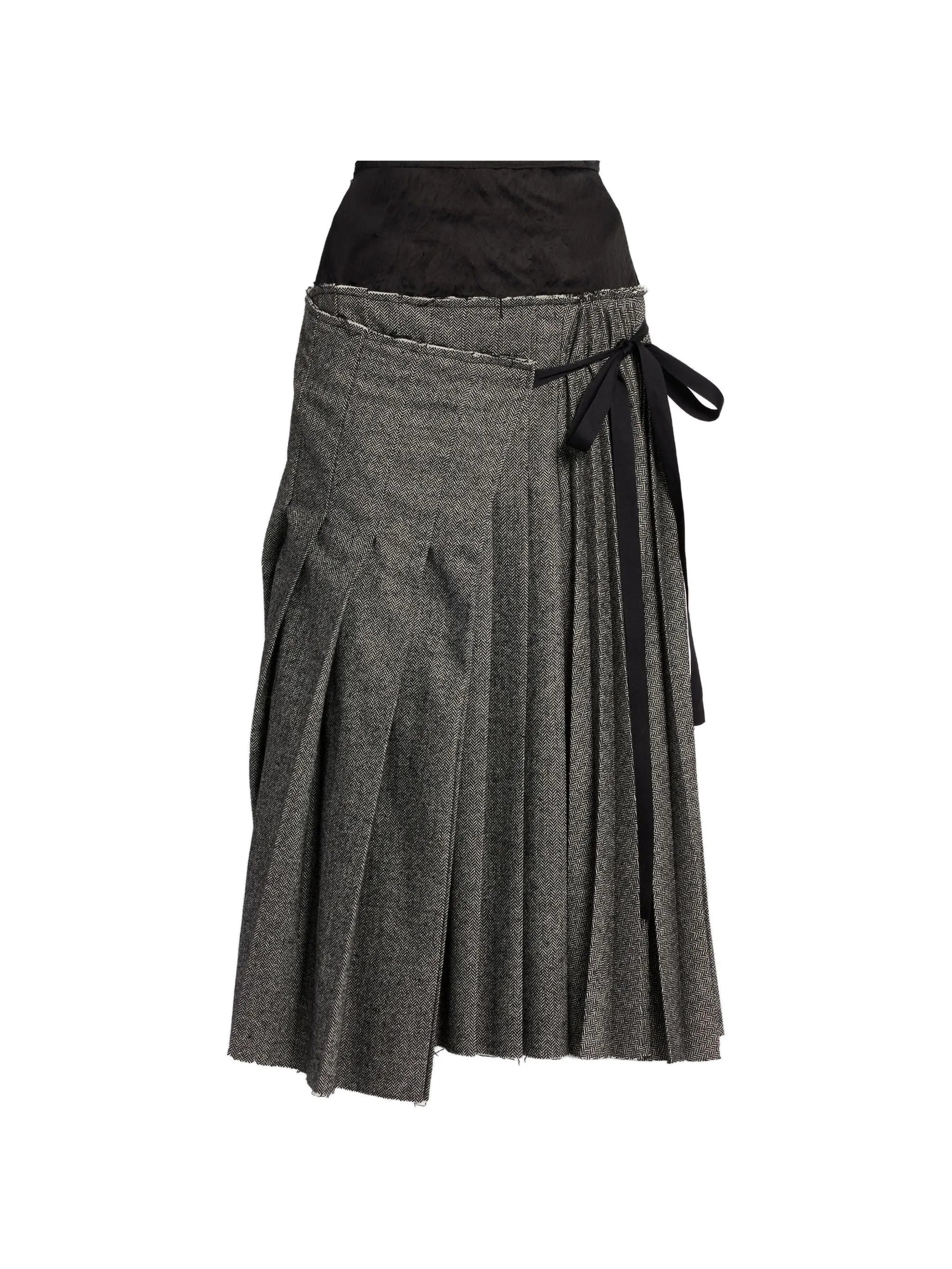 embroidered herringbone pleated skirt
