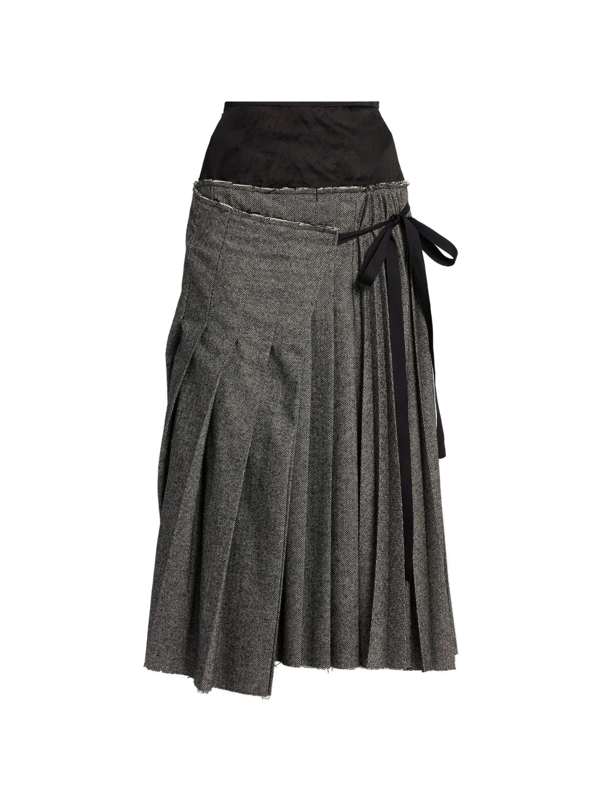 embroidered herringbone pleated skirt