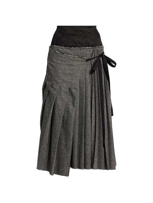 embroidered herringbone pleated skirt