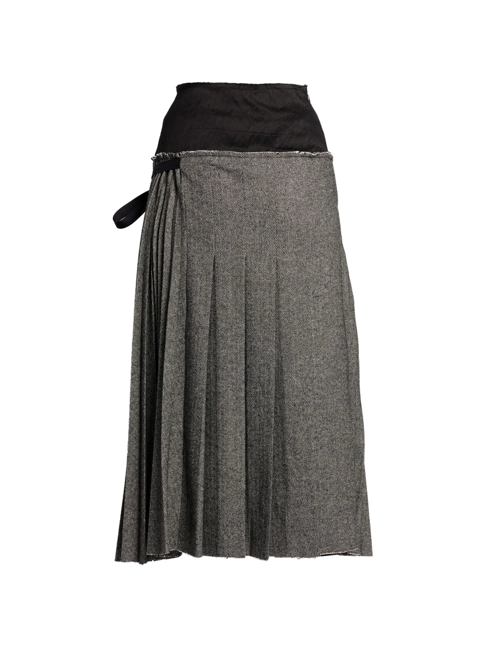embroidered herringbone pleated skirt
