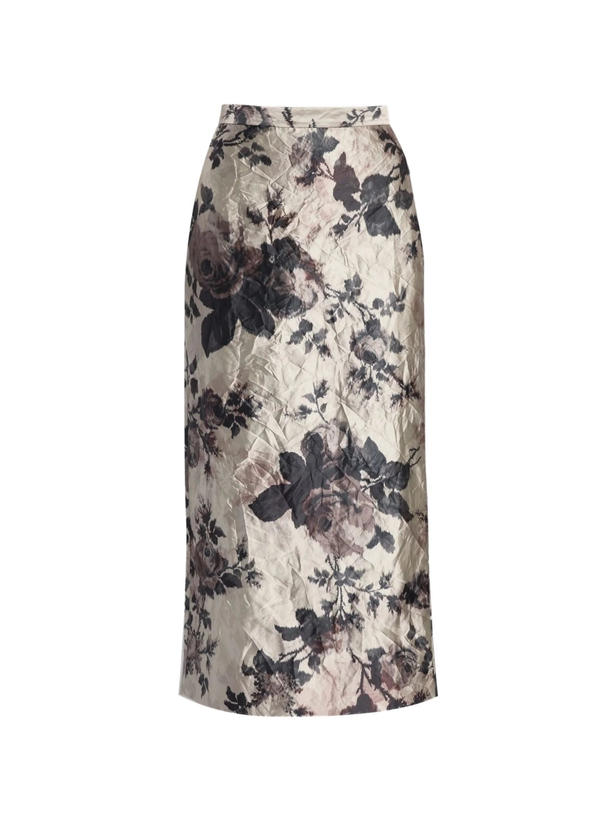 floral-print crinkled midi skirt