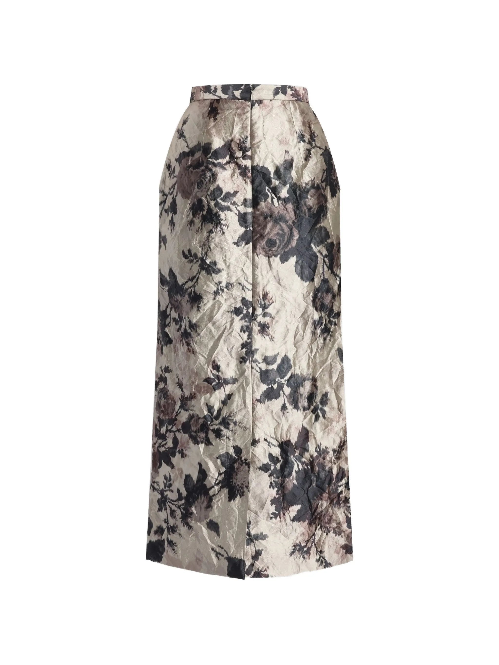 floral-print crinkled midi skirt
