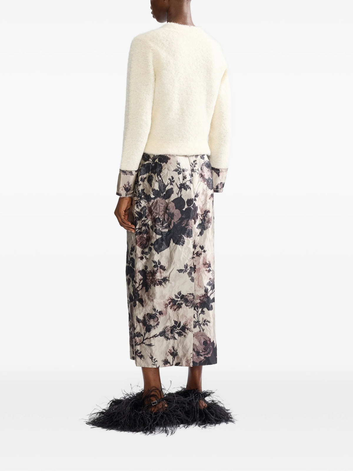 floral-print crinkled midi skirt