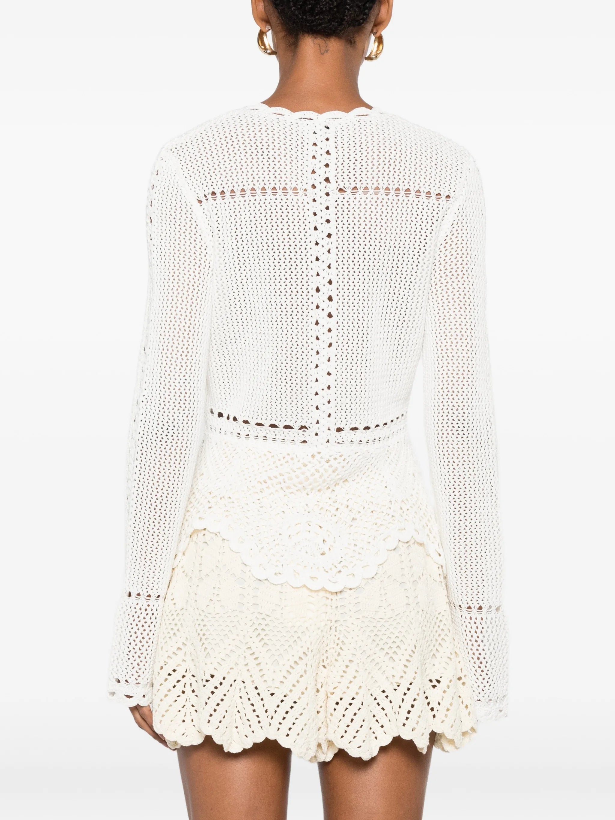 crochet-knit peplum cardigan