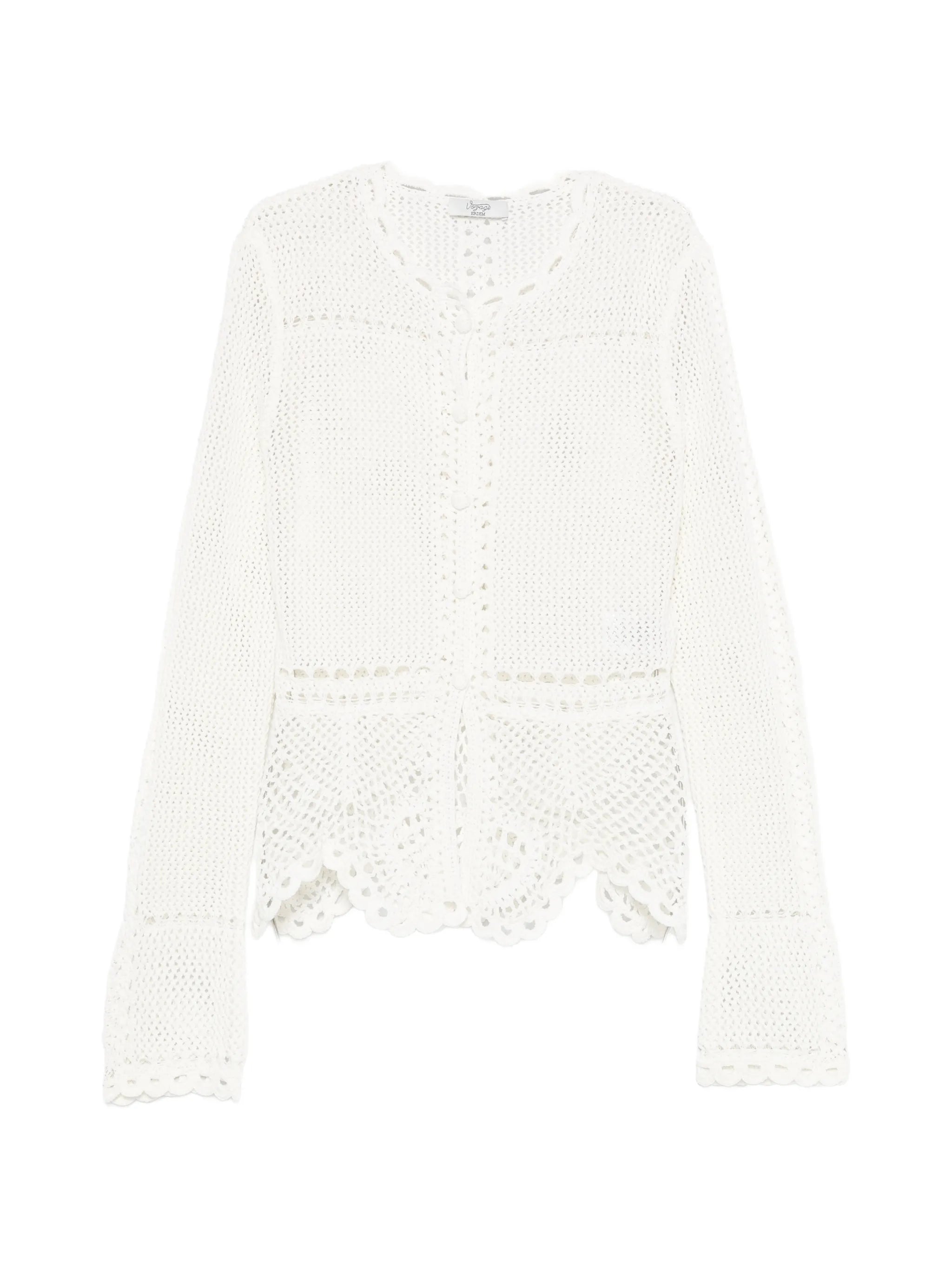 crochet-knit peplum cardigan