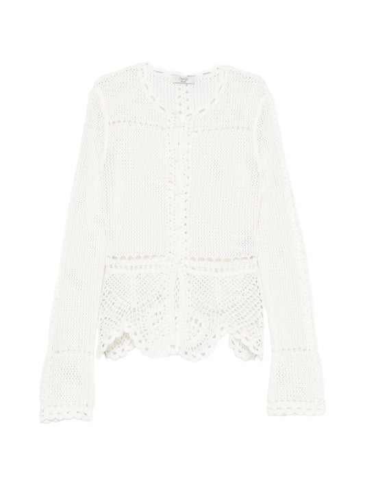 crochet-knit peplum cardigan